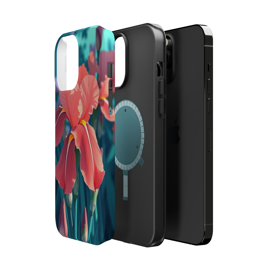iPhone Teal And Coral Iris Garden Bold Modern Everyday Snap Case · iPhone Case
