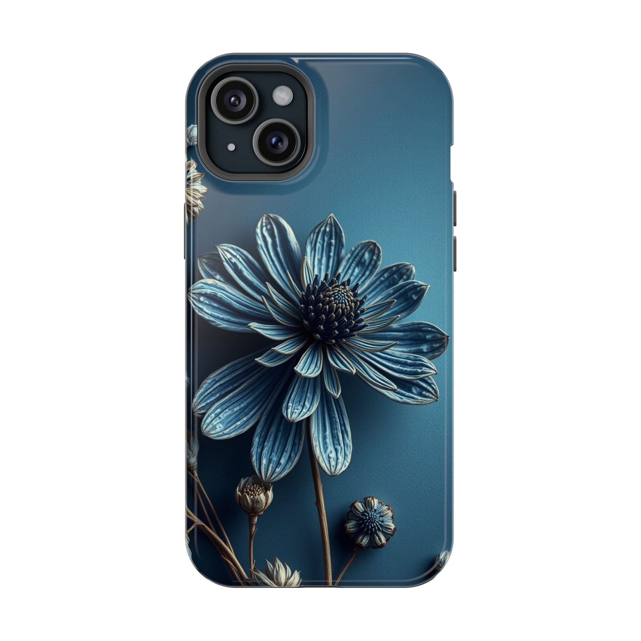 iPhone Midnight Blue And Silver Dried Flower Flat Lay iPhone 15 · iPhone Case