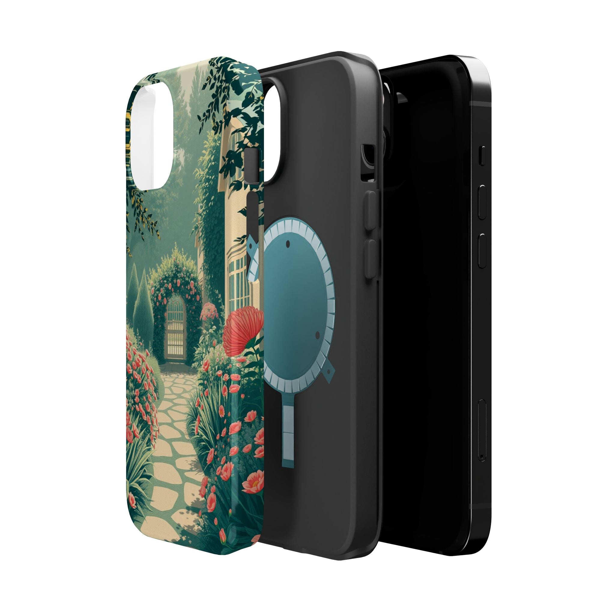iPhone Teal And Coral Cottage Garden Slim Everyday Designer Case · iPhone Case