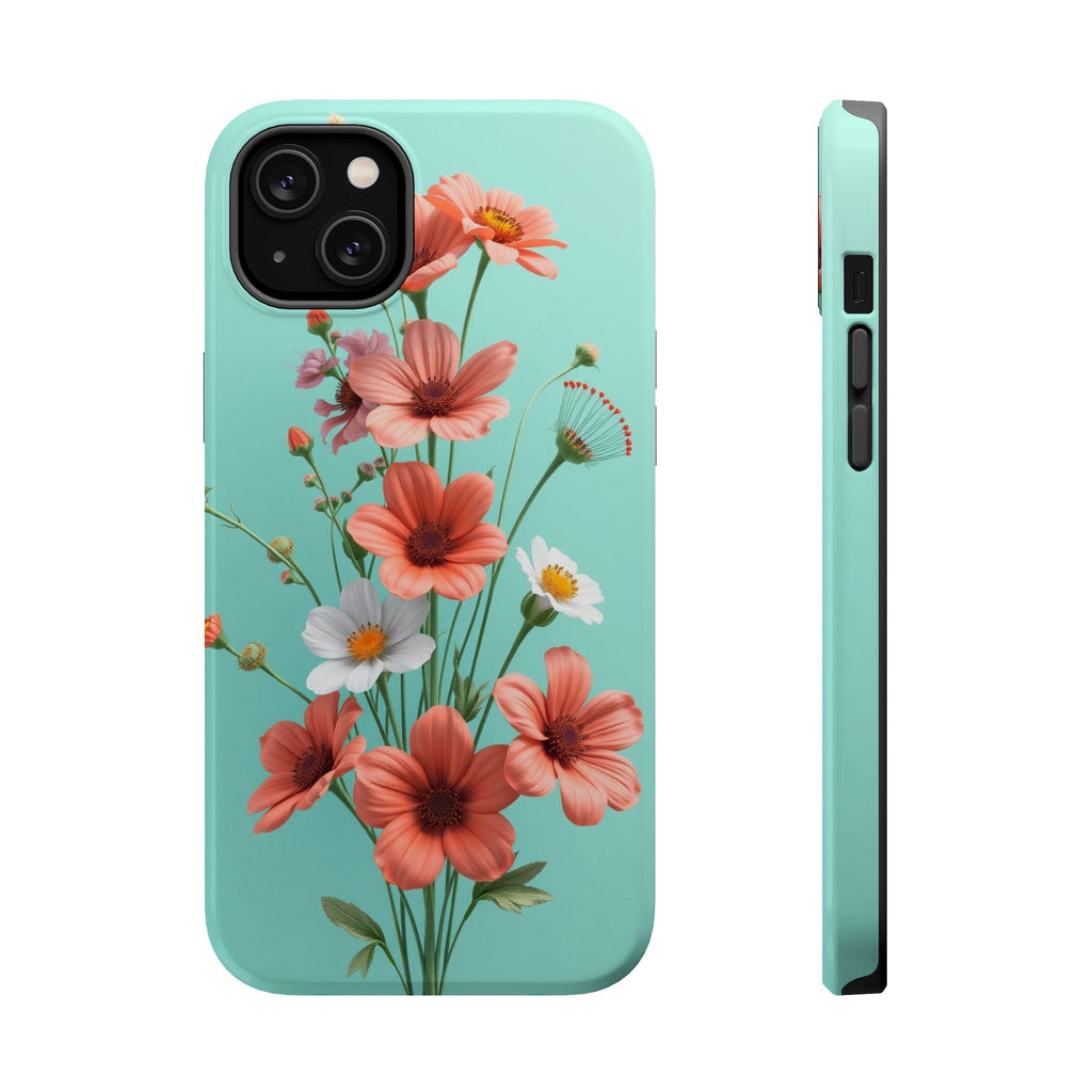 iPhone Teal And Coral Wildflower Bunch Slim Everyday Designer Case · iPhone Case