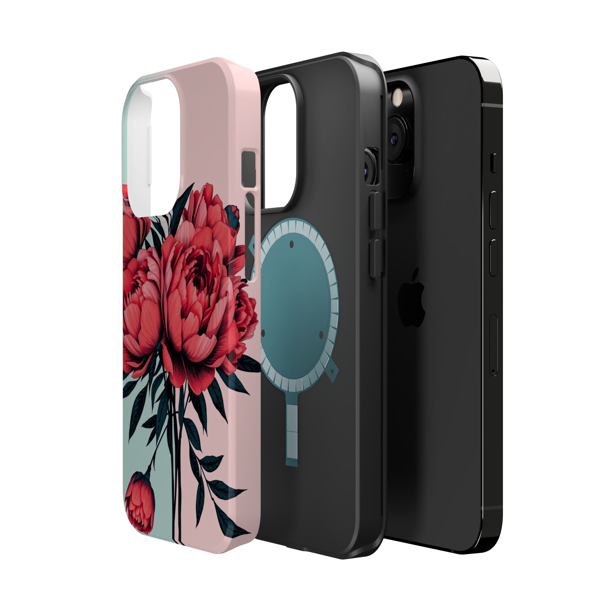 iPhone Teal And Coral Peony Bouquet Artistic Everyday Cas Slim Snap Case · iPhon