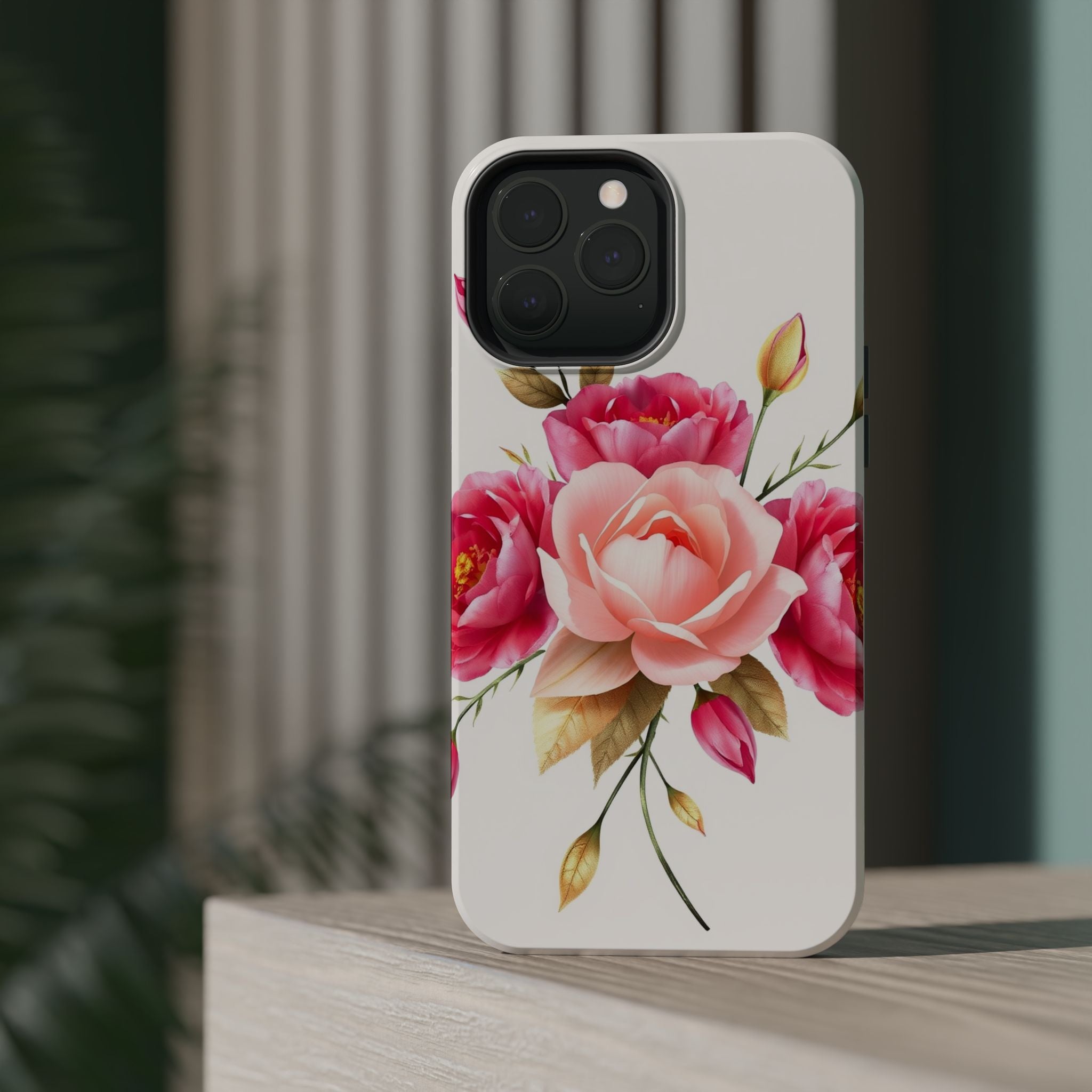 iPhone Rose Pink And Cream Neon Floral Slim Everyday Designer Case · iPhone Case