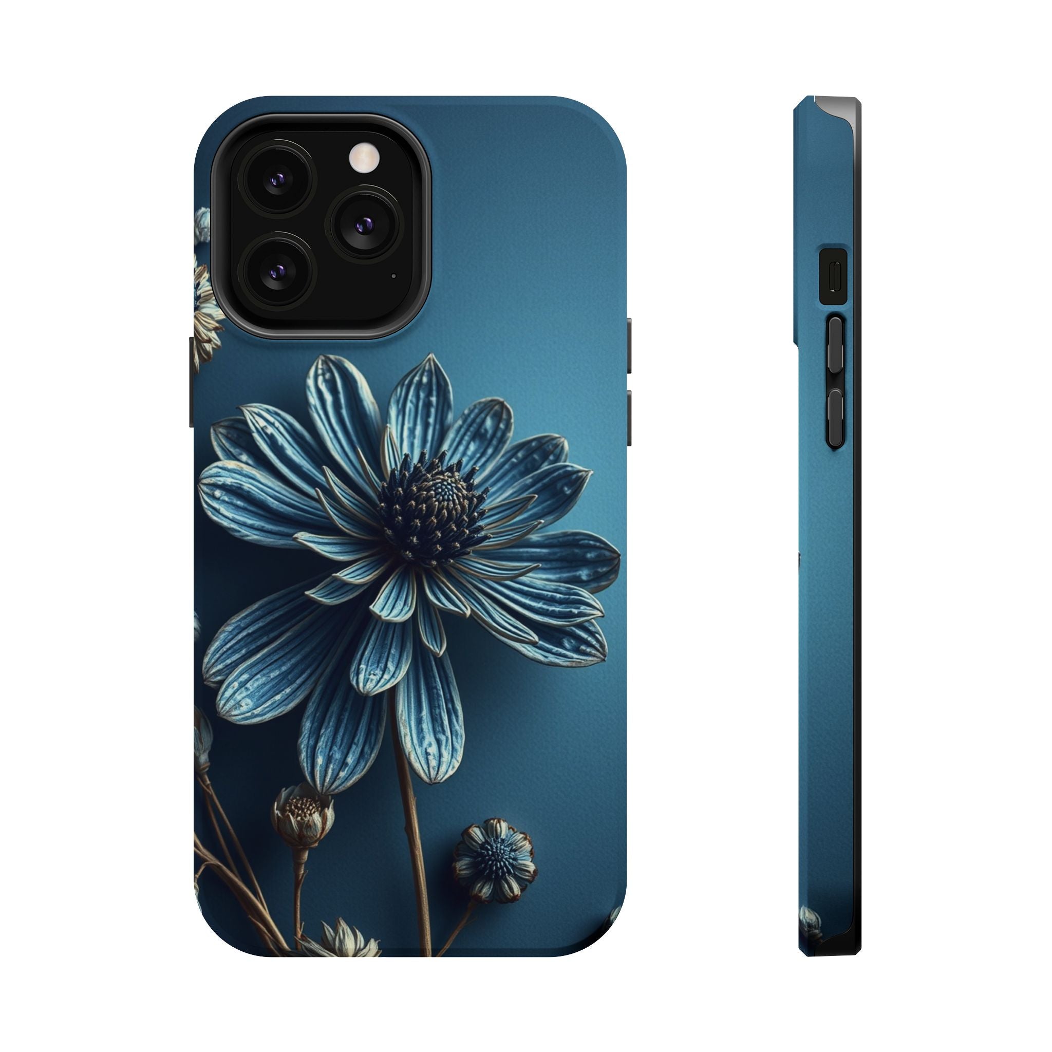 iPhone Midnight Blue And Silver Dried Flower Flat Lay iPhone 15 · iPhone Case