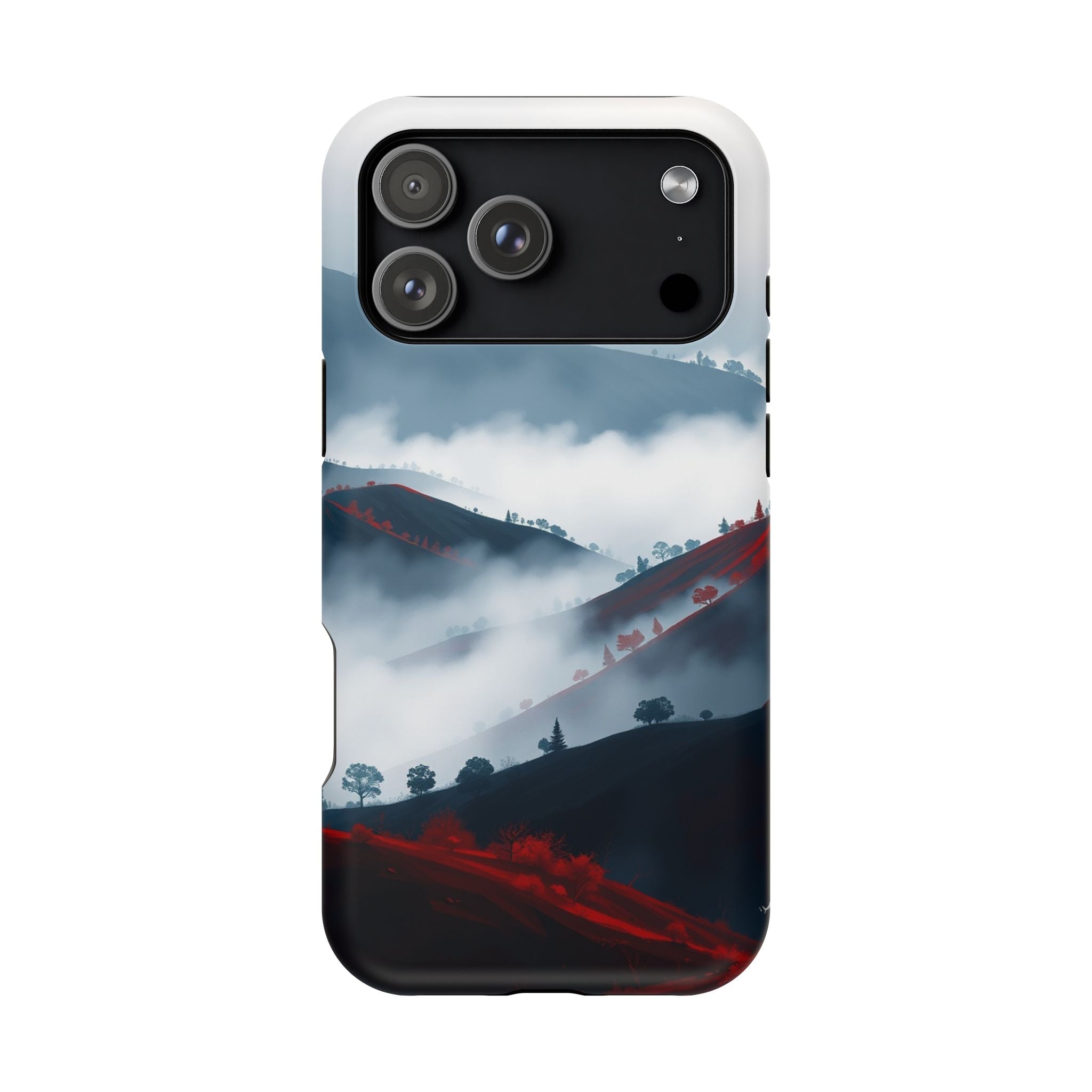 iPhone Black And Crimson Fog Rolling Over Hills Soft iPhone Finish · iPhone Case