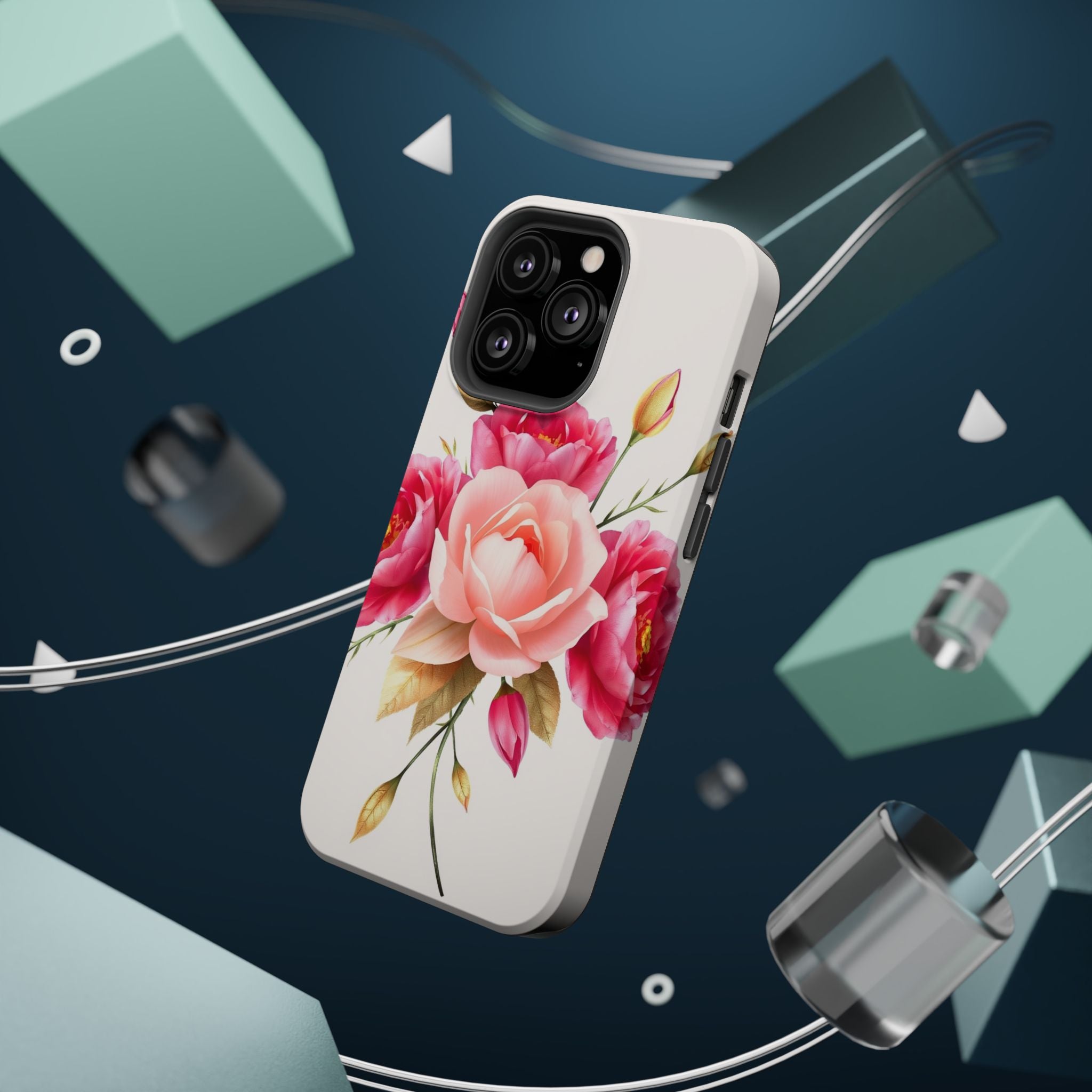 iPhone Rose Pink And Cream Neon Floral Slim Everyday Designer Case · iPhone Case