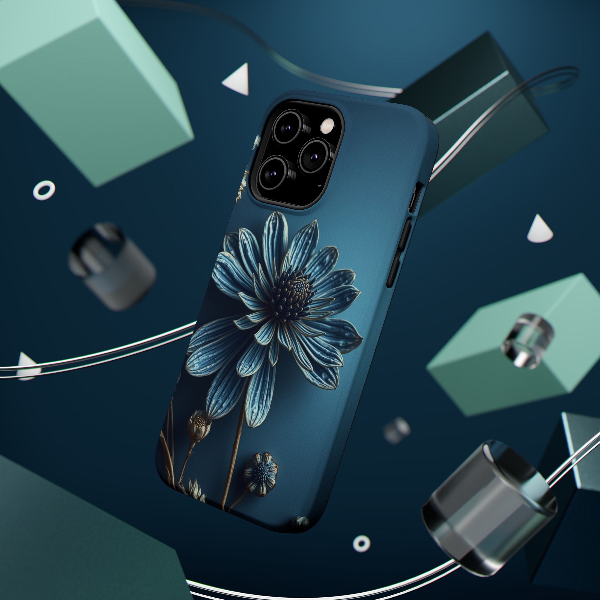 iPhone Midnight Blue And Silver Dried Flower Flat Lay iPhone 15 · iPhone Case