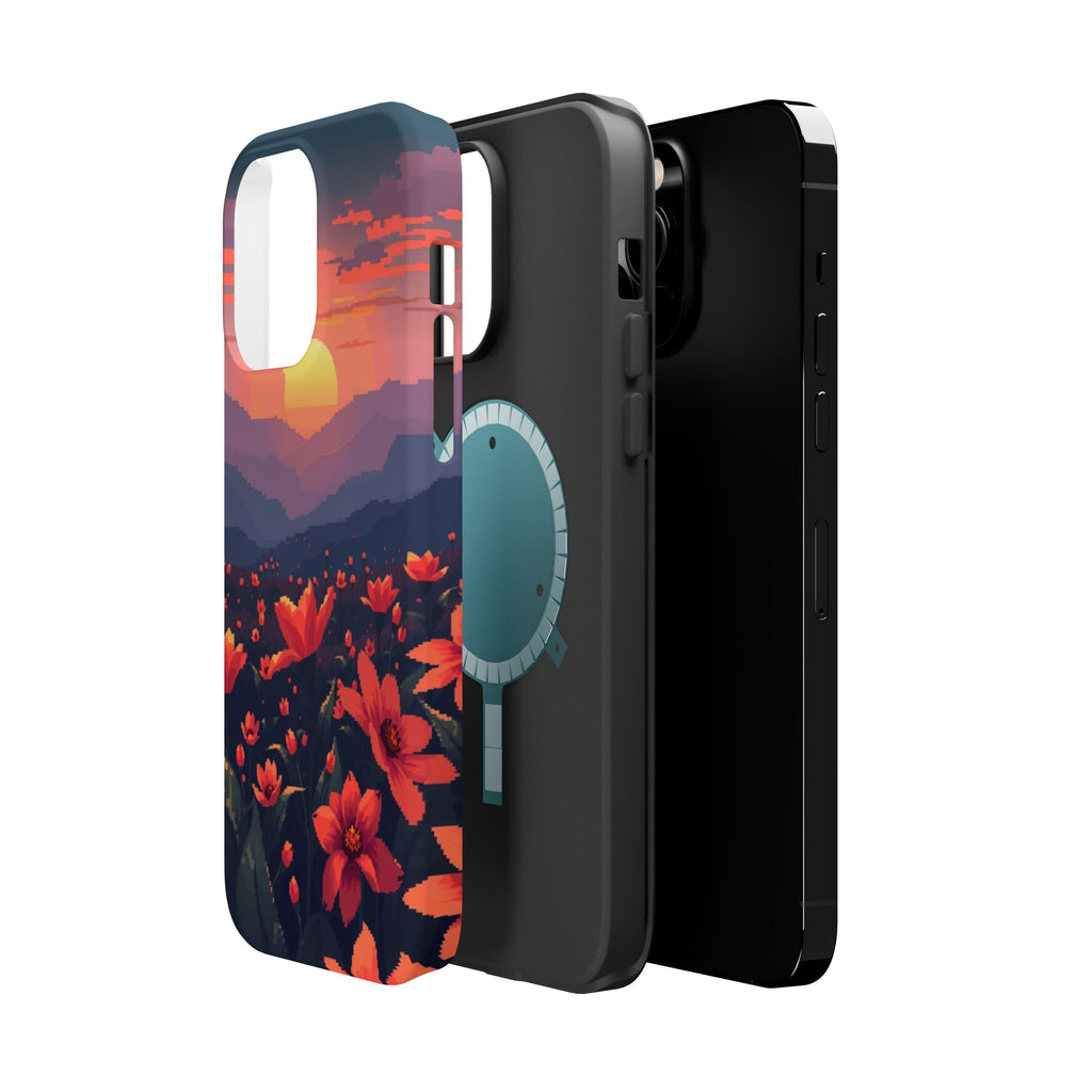 iPhone Sunset Amber And Peach Floral Geometric Soft iPhone Finish · iPhone Case