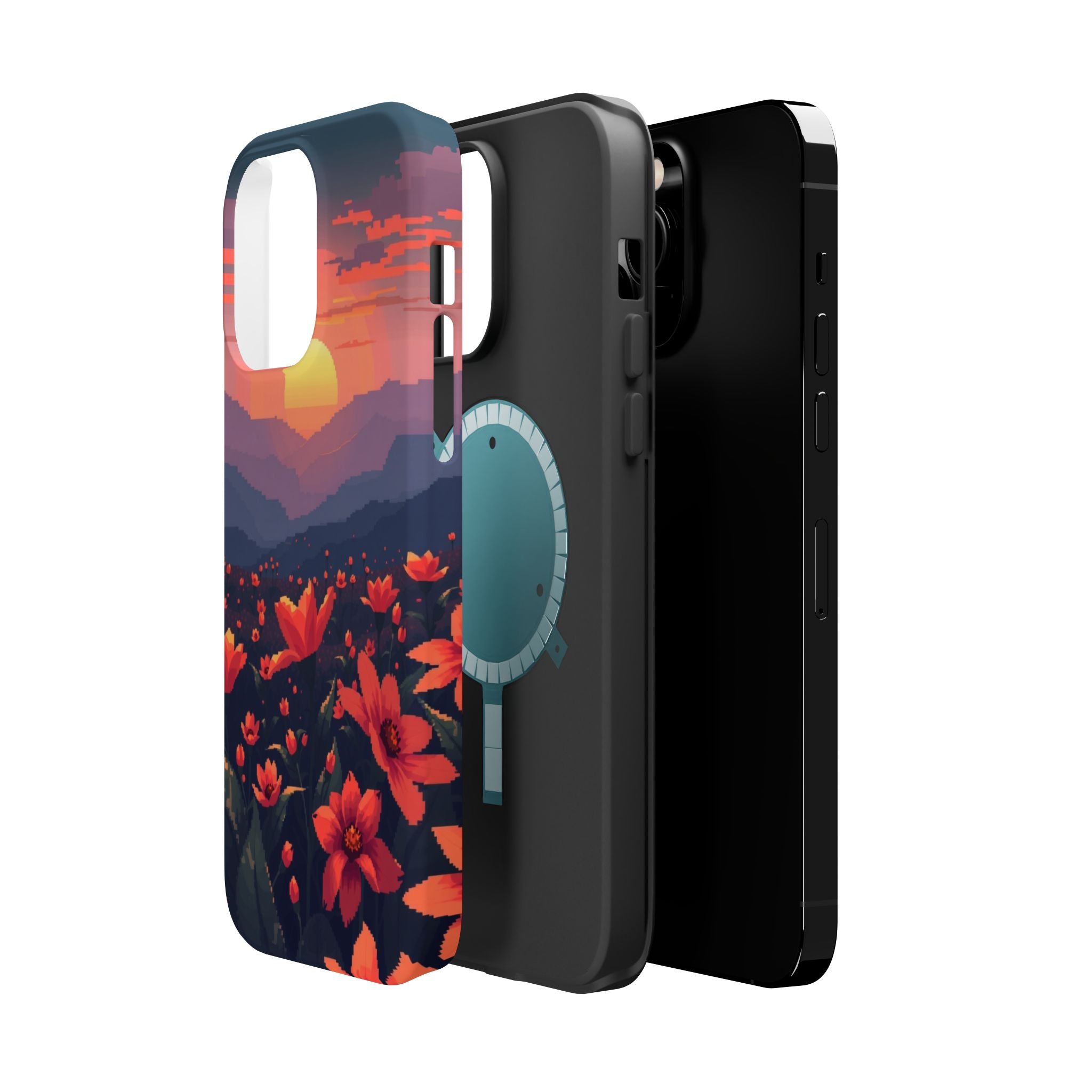 iPhone Sunset Amber And Peach Floral Geometric Soft iPhone Finish · iPhone Case