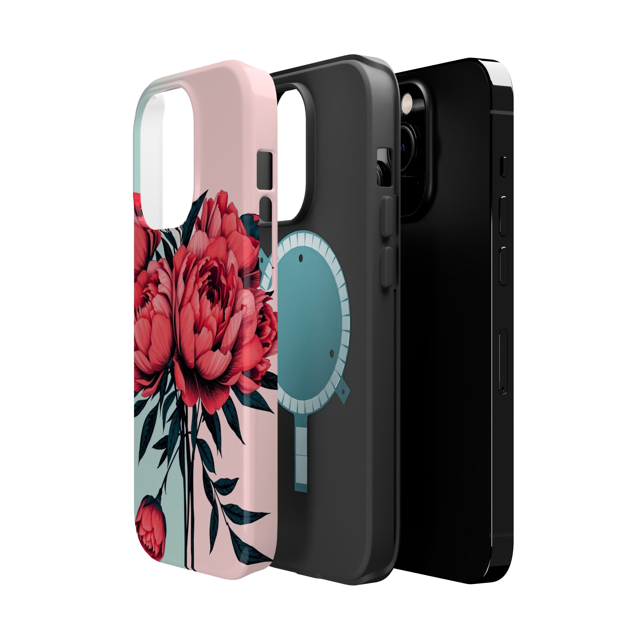 iPhone Teal And Coral Peony Bouquet Artistic Everyday Cas Slim Snap Case · iPhon