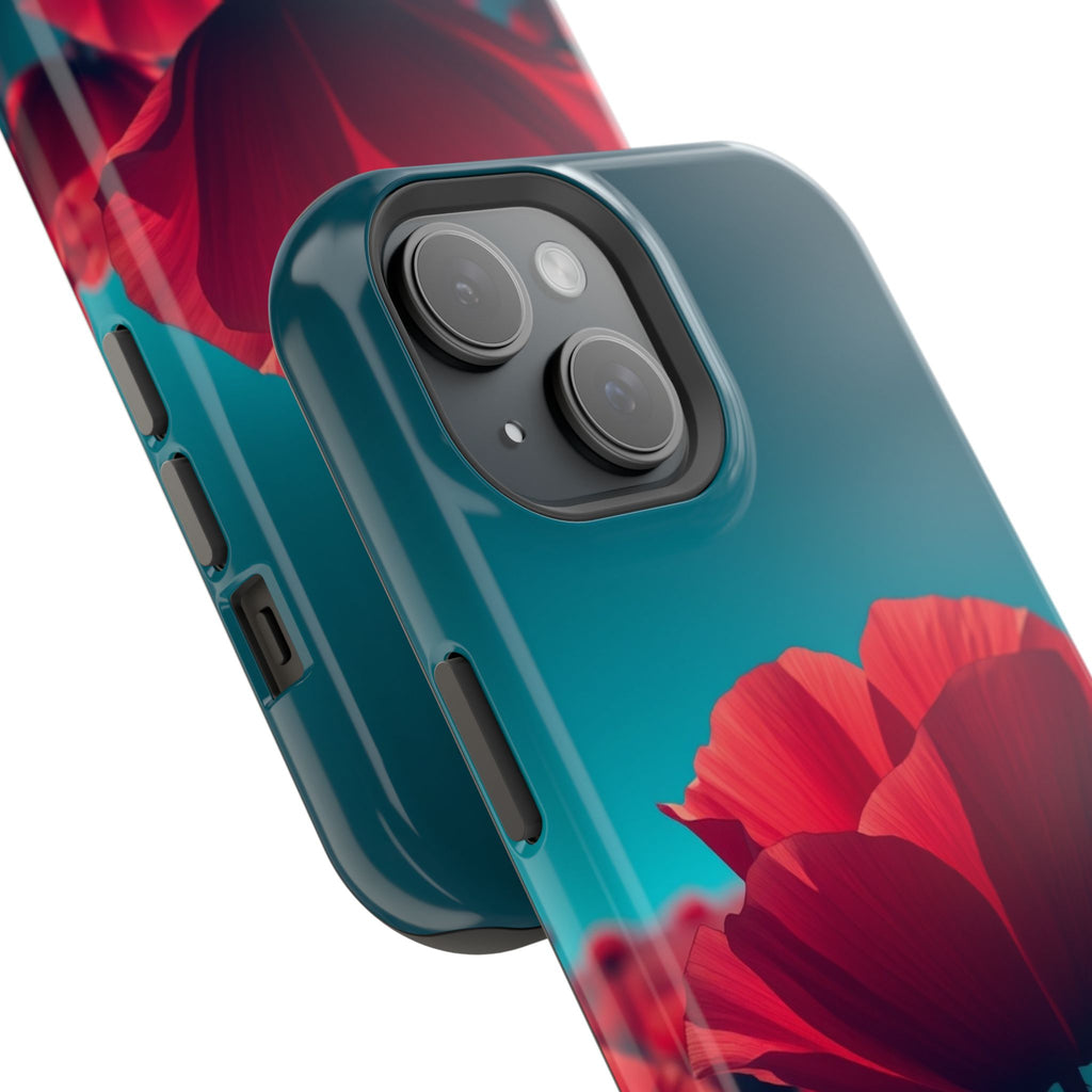iPhone Teal And Coral Poppy Field Bold Modern Everyday Snap Case · iPhone Case