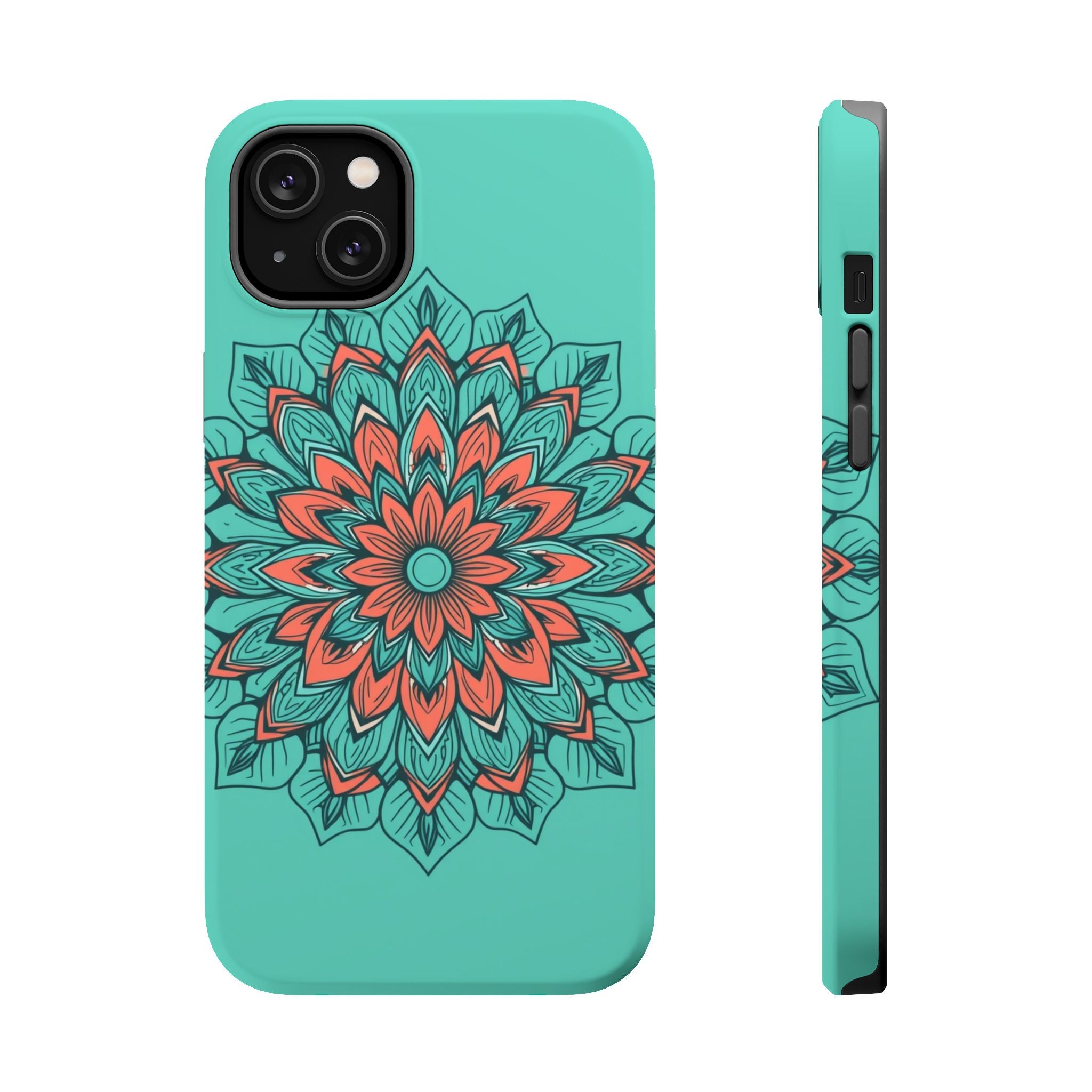 iPhone Teal And Coral Floral Mandala Slim Everyday Designer Case · iPhone Case