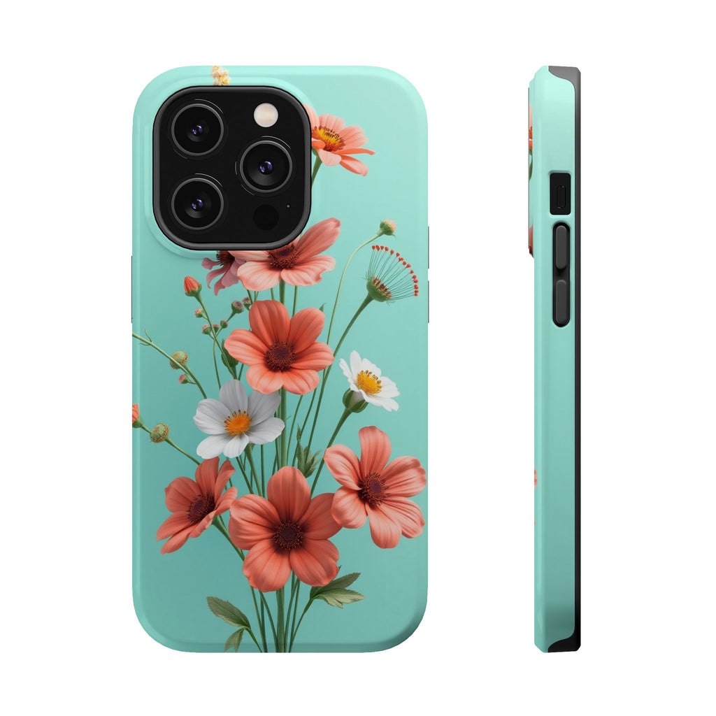 iPhone Teal And Coral Wildflower Bunch Slim Everyday Designer Case · iPhone Case