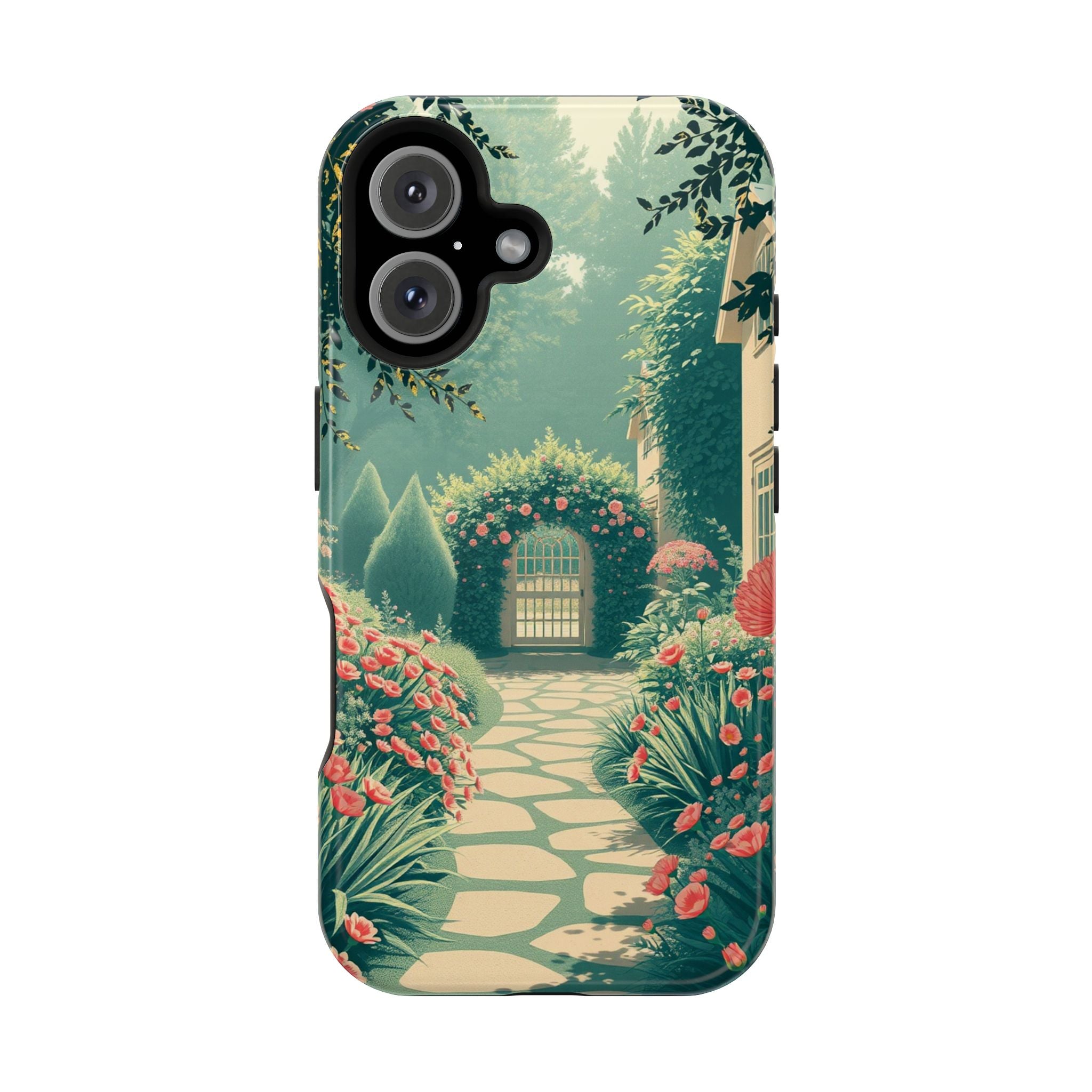 iPhone Teal And Coral Cottage Garden Slim Everyday Designer Case · iPhone Case