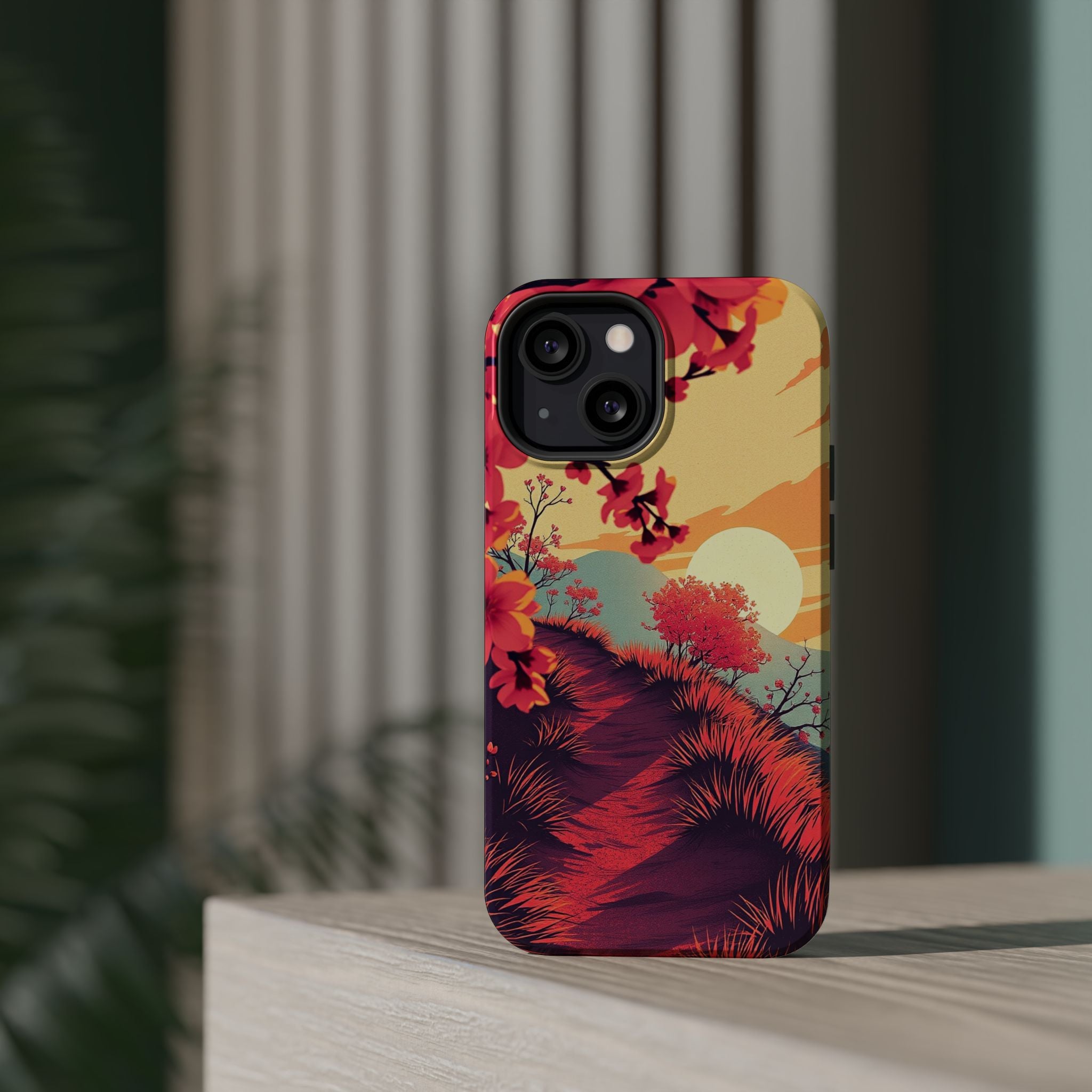 iPhone Sunset Amber And Peach Blossom Trail Soft iPhone 15 Finish · iPhone Case
