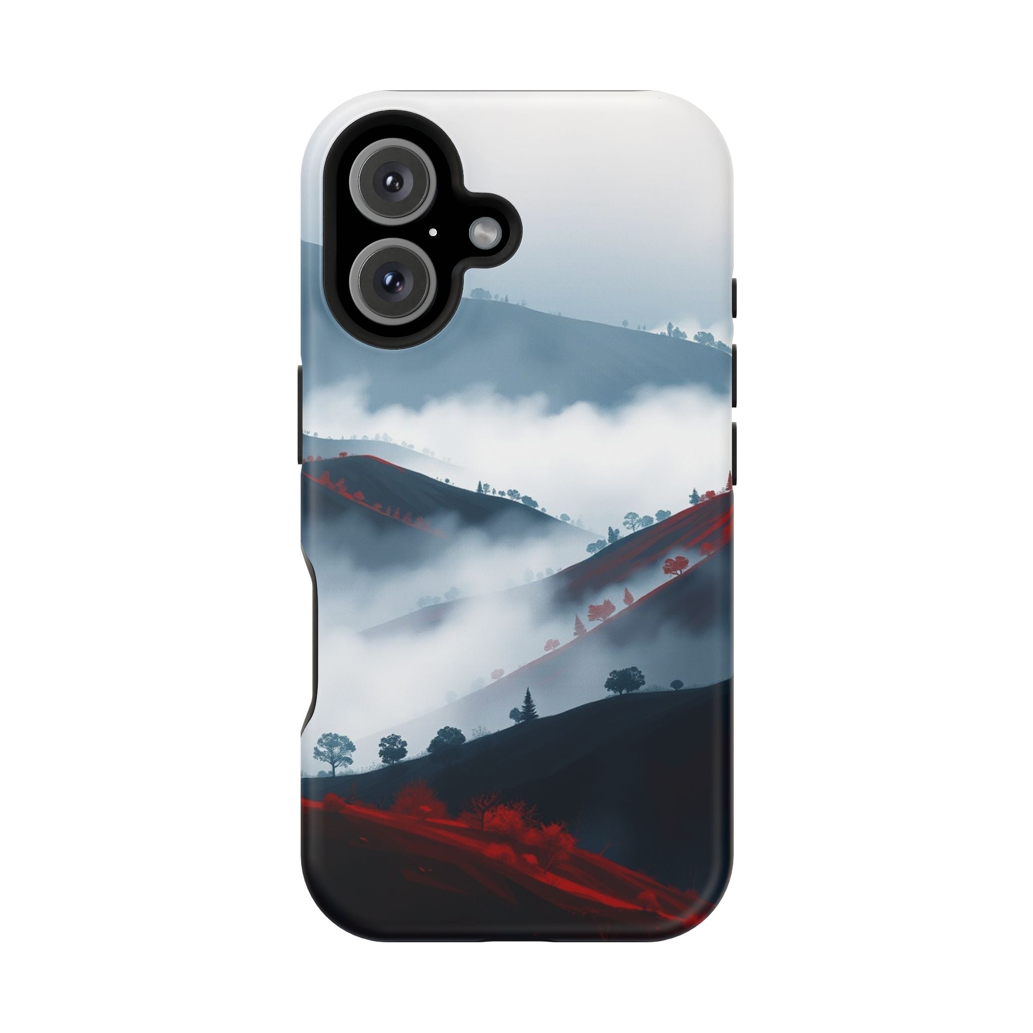 iPhone Black And Crimson Fog Rolling Over Hills Soft iPhone Finish · iPhone Case