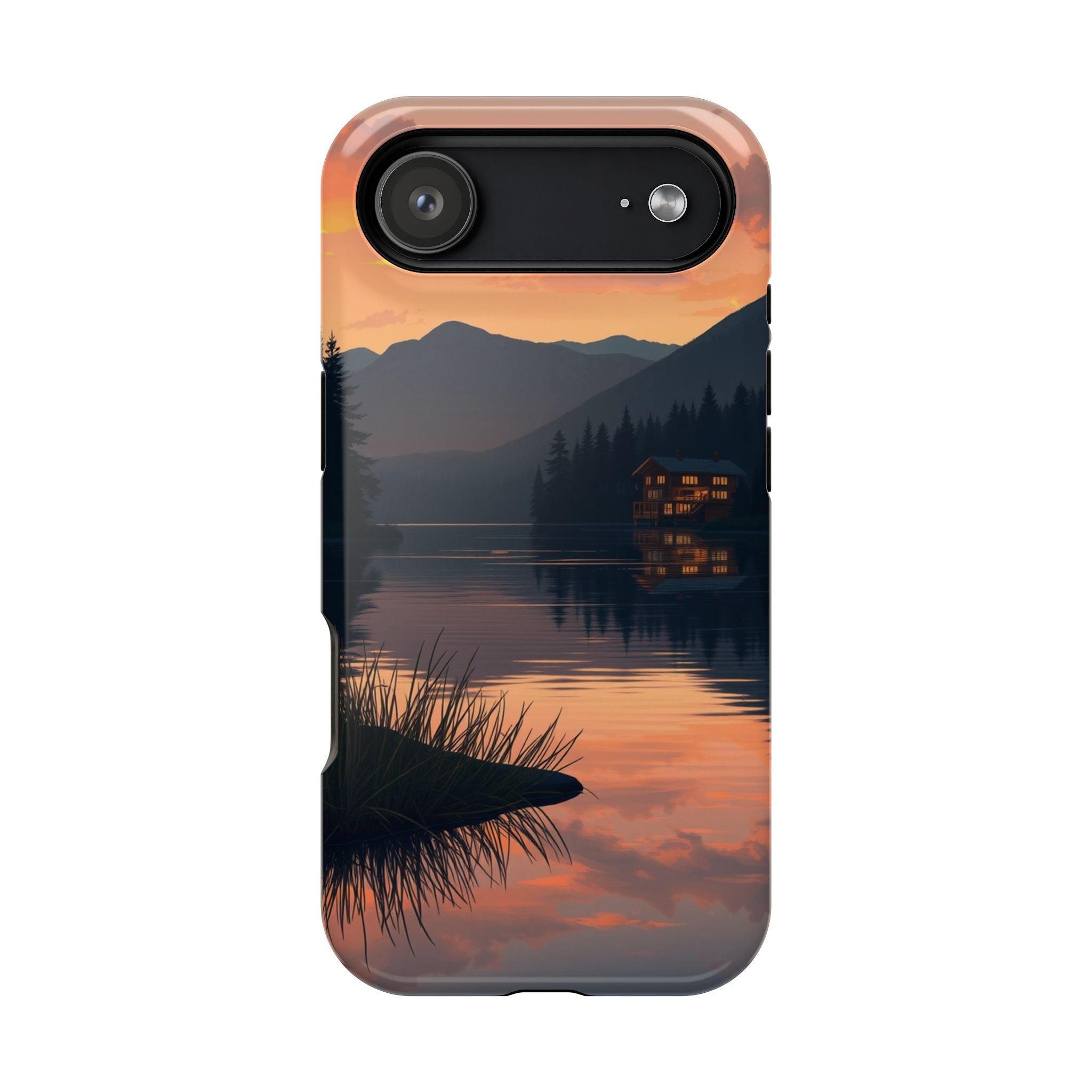 iPhone Sunset Amber And Peach Lake at Twilight Soft iPhone Finish · iPhone Case