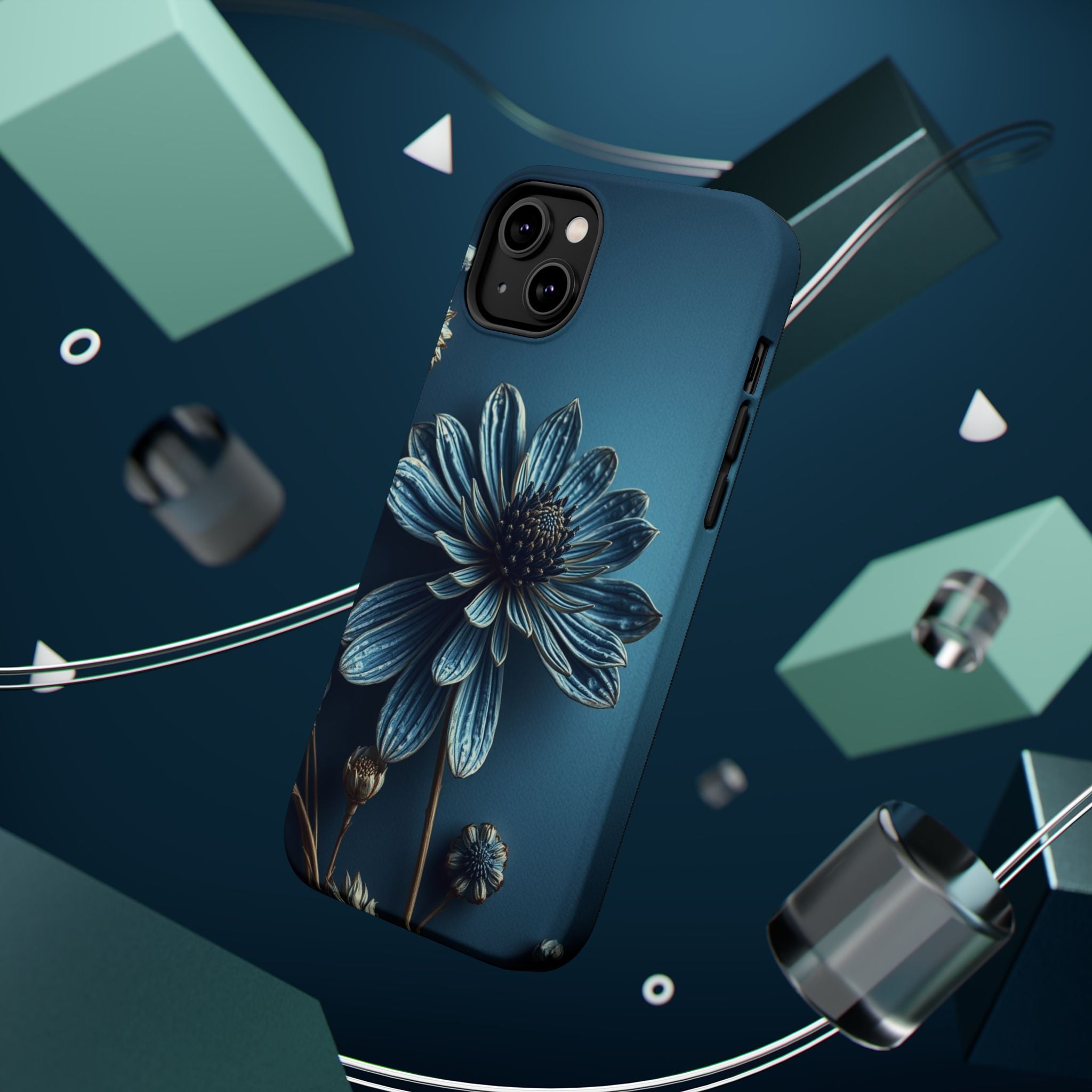 iPhone Midnight Blue And Silver Dried Flower Flat Lay iPhone 15 · iPhone Case