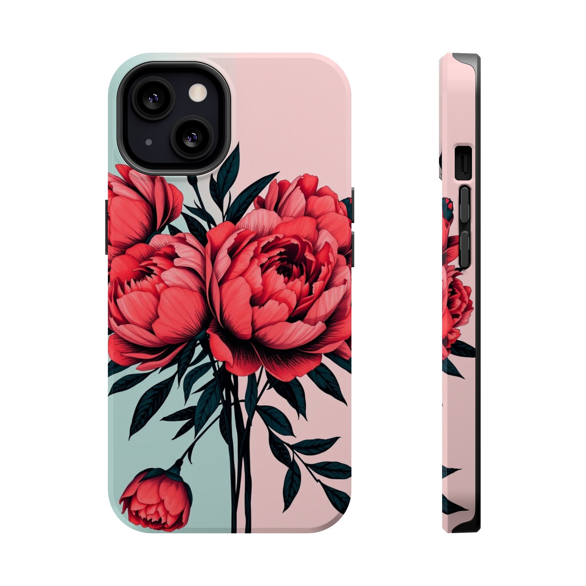 iPhone Teal And Coral Peony Bouquet Artistic Everyday Cas Slim Snap Case · iPhon