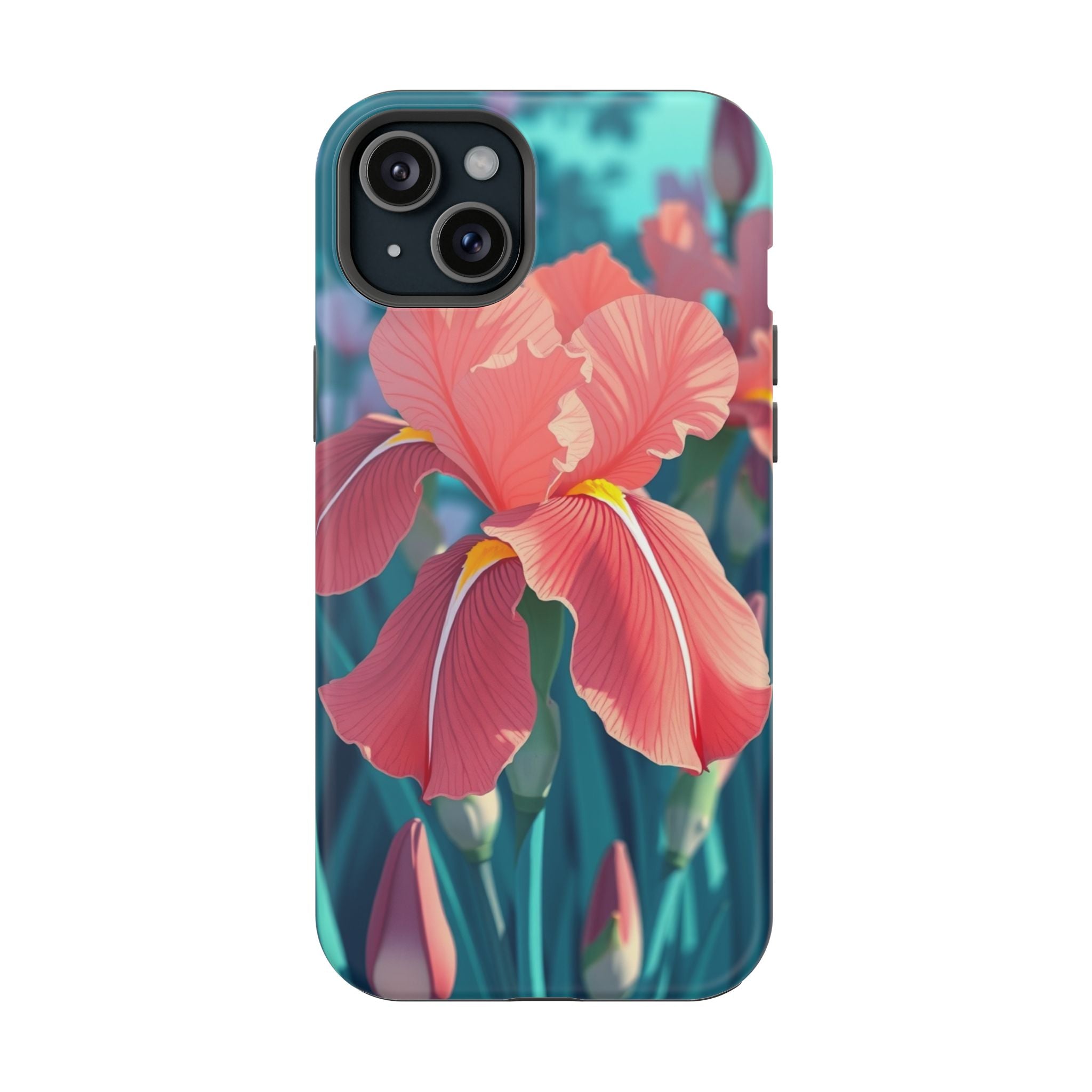 iPhone Teal And Coral Iris Garden Bold Modern Everyday Snap Case · iPhone Case