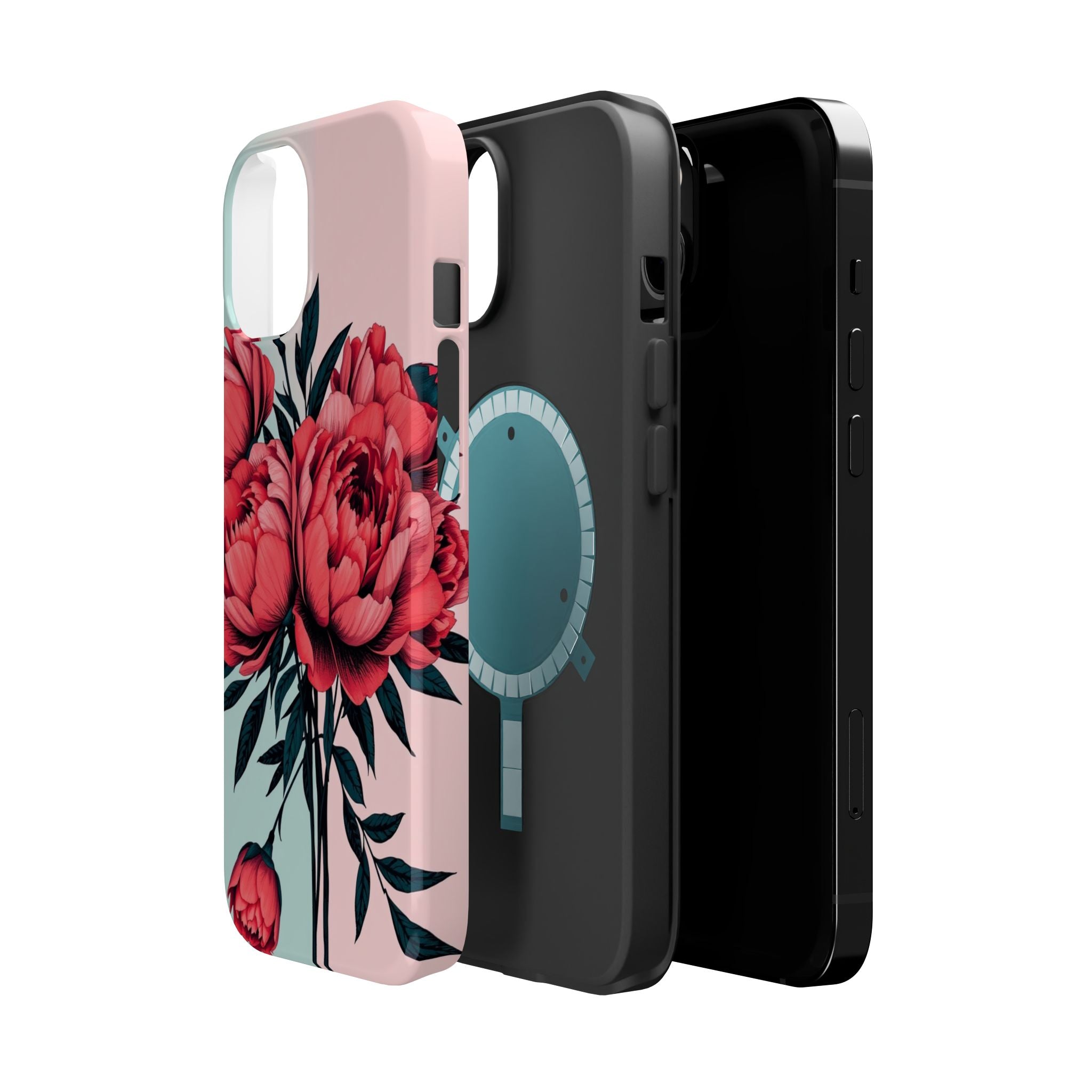 iPhone Teal And Coral Peony Bouquet Artistic Everyday Cas Slim Snap Case · iPhon