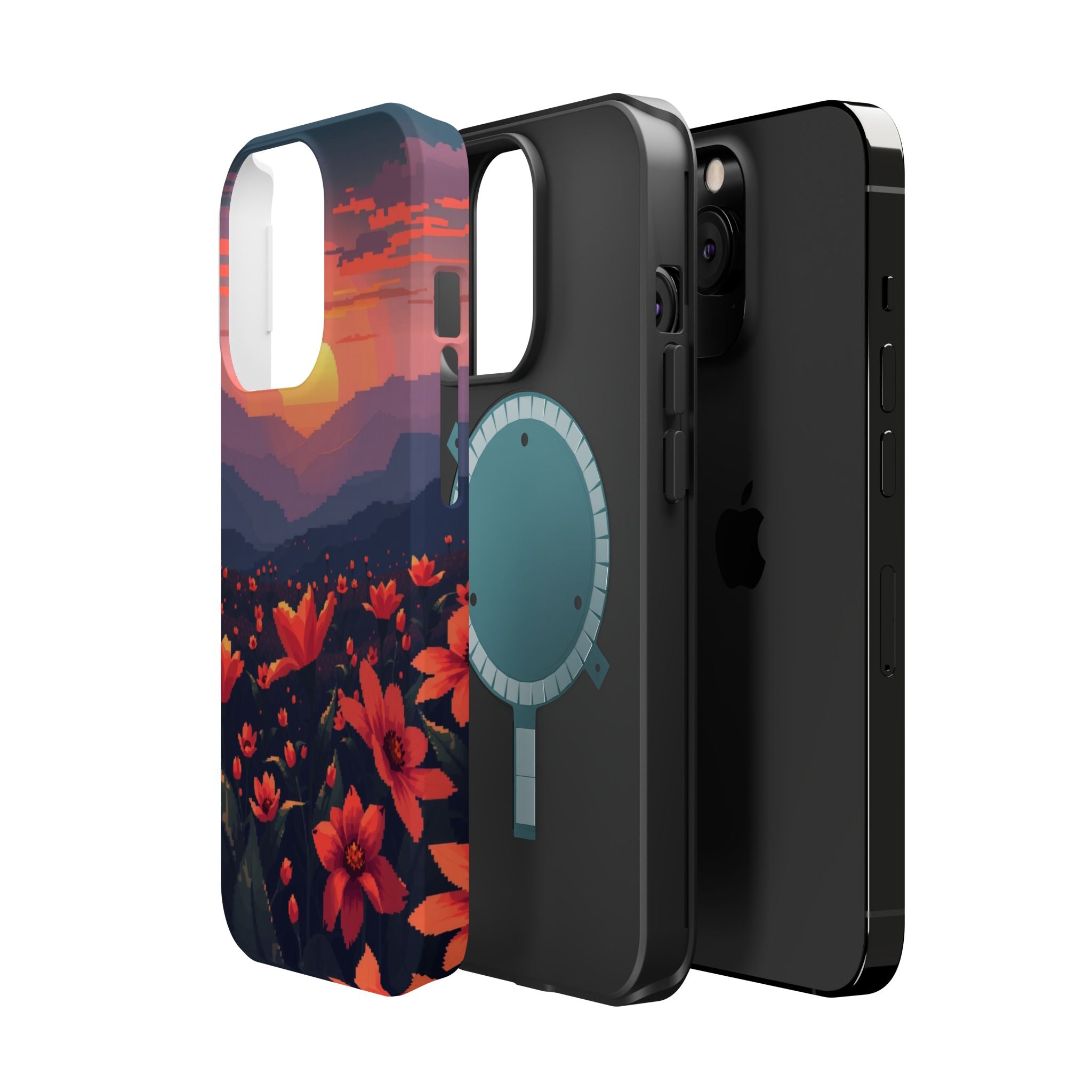 iPhone Sunset Amber And Peach Floral Geometric Soft iPhone Finish · iPhone Case