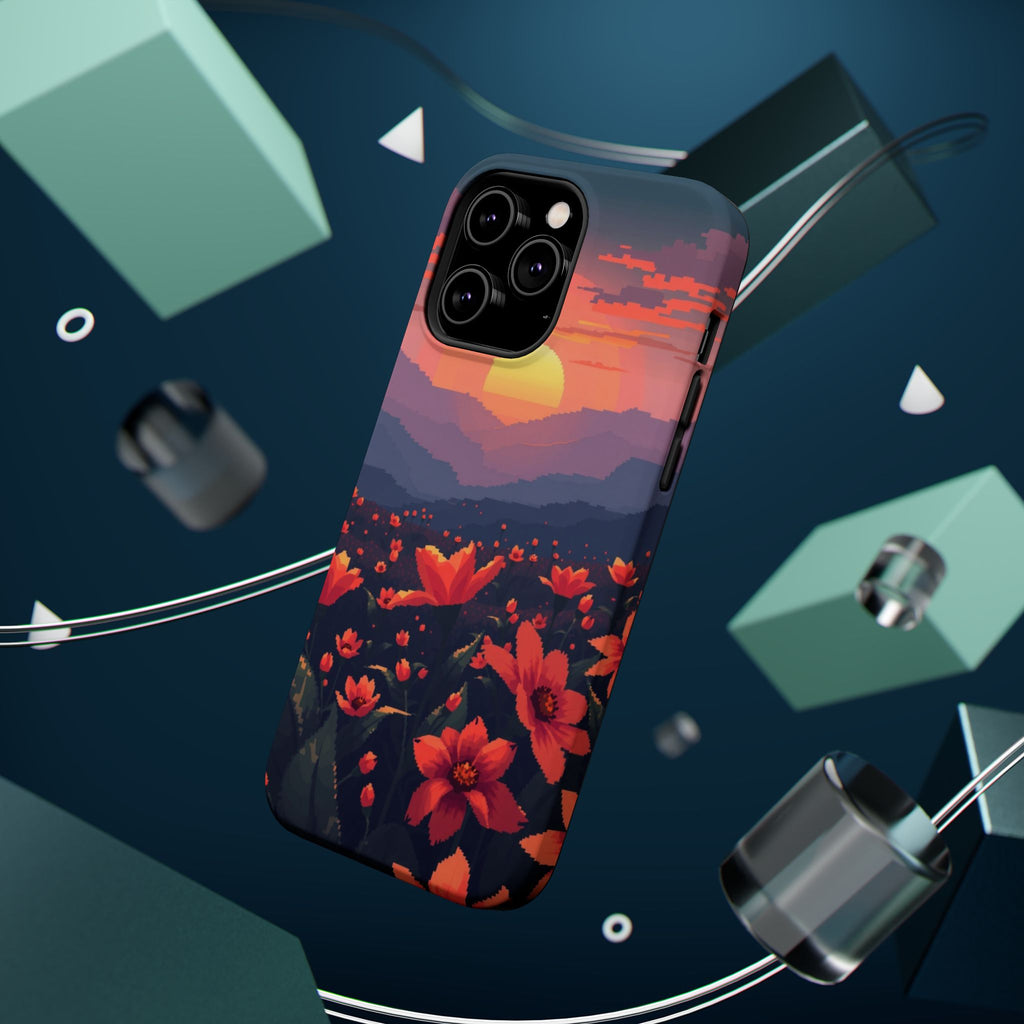 iPhone Sunset Amber And Peach Floral Geometric Soft iPhone Finish · iPhone Case