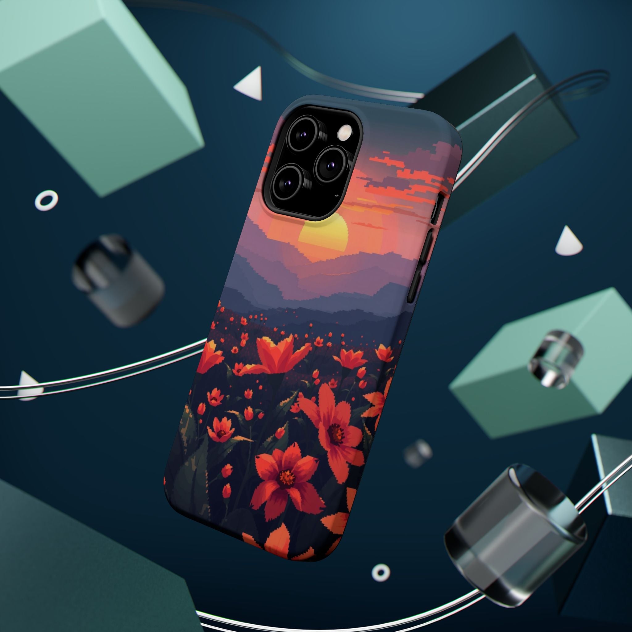 iPhone Sunset Amber And Peach Floral Geometric Soft iPhone Finish · iPhone Case