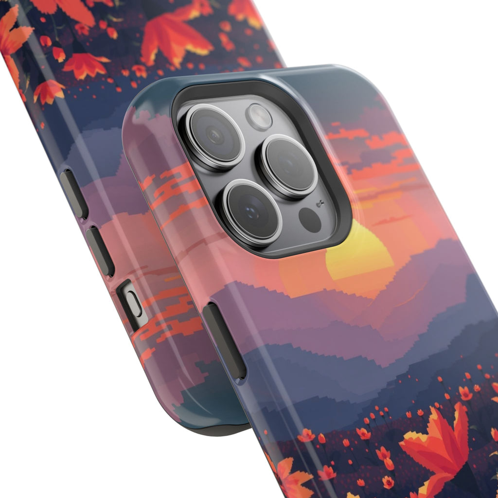 iPhone Sunset Amber And Peach Floral Geometric Soft iPhone Finish · iPhone Case