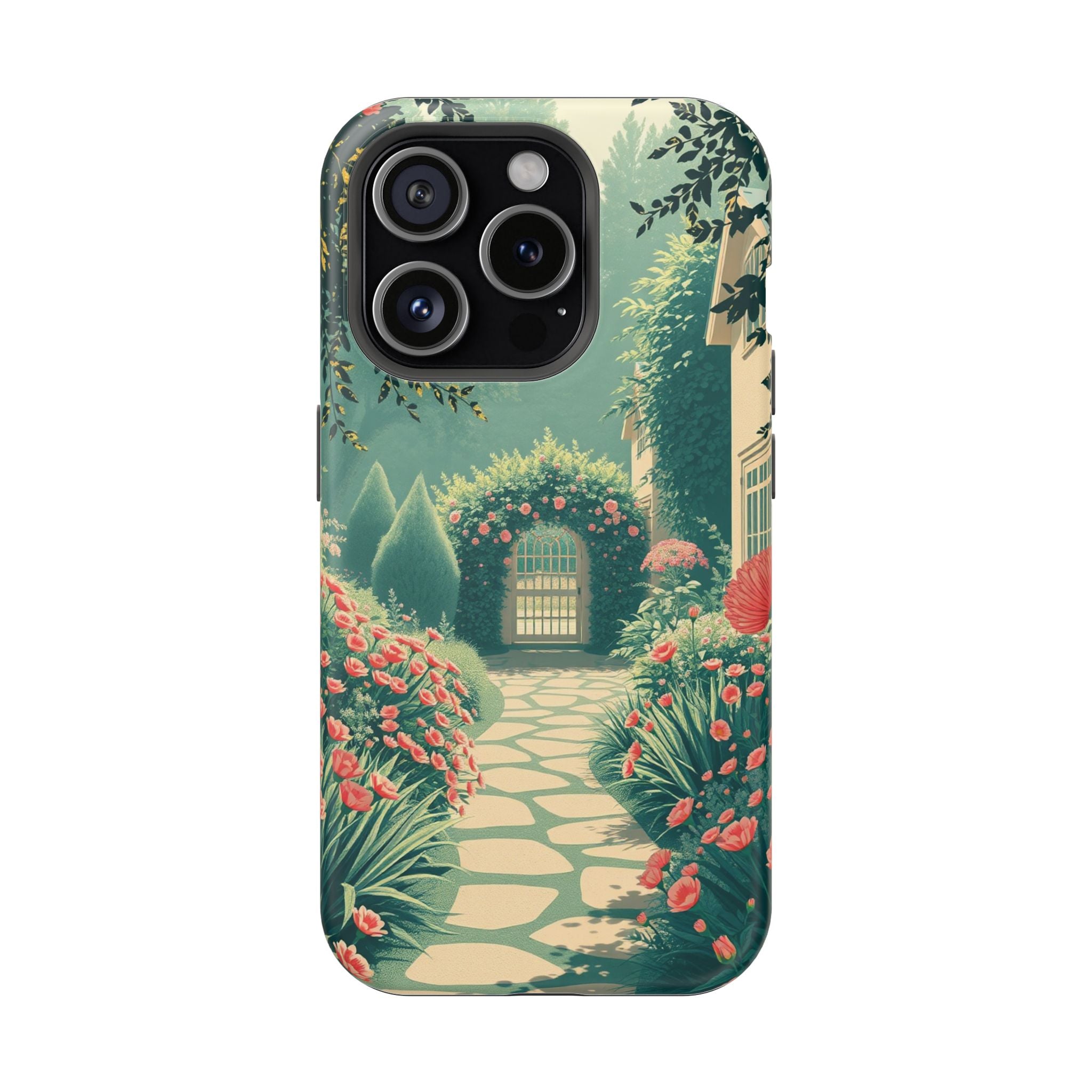 iPhone Teal And Coral Cottage Garden Slim Everyday Designer Case · iPhone Case