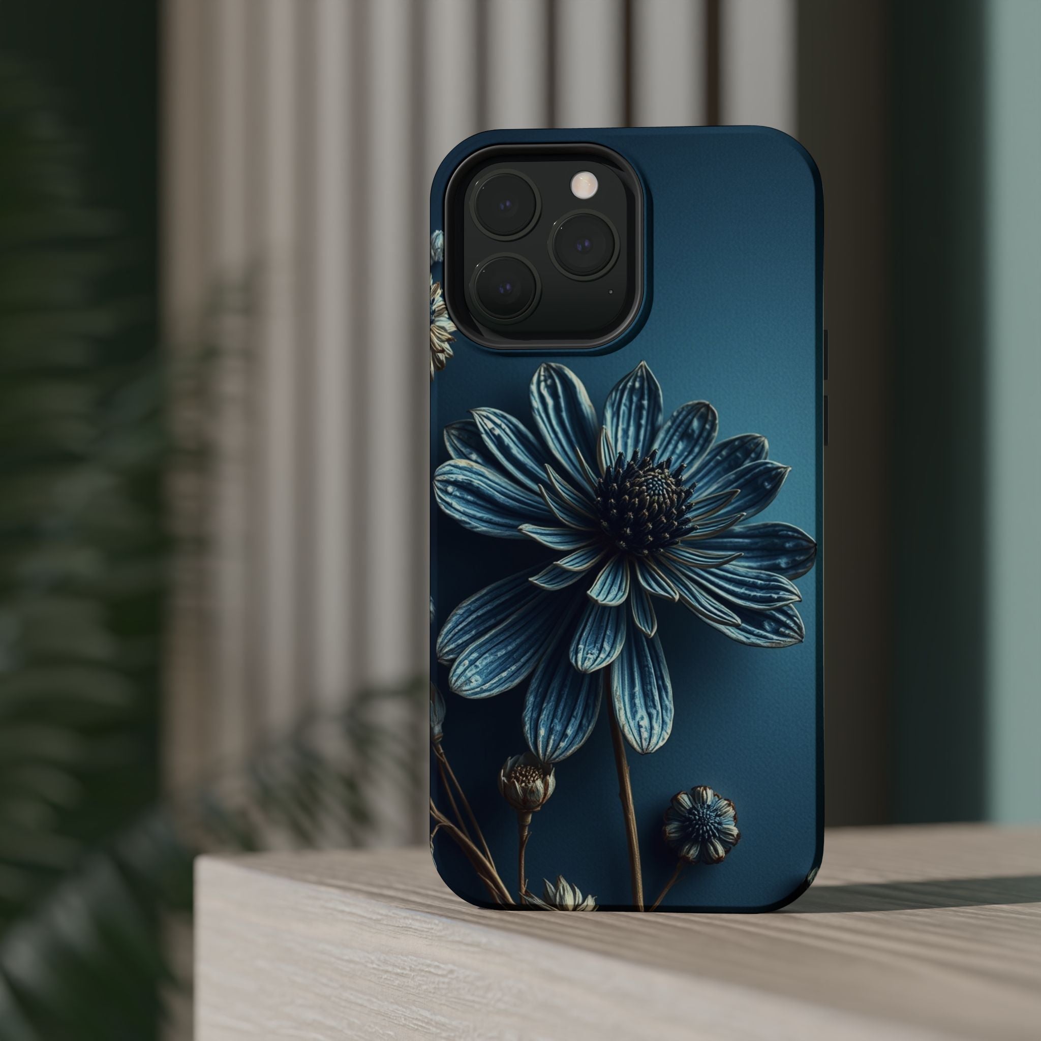 iPhone Midnight Blue And Silver Dried Flower Flat Lay iPhone 15 · iPhone Case