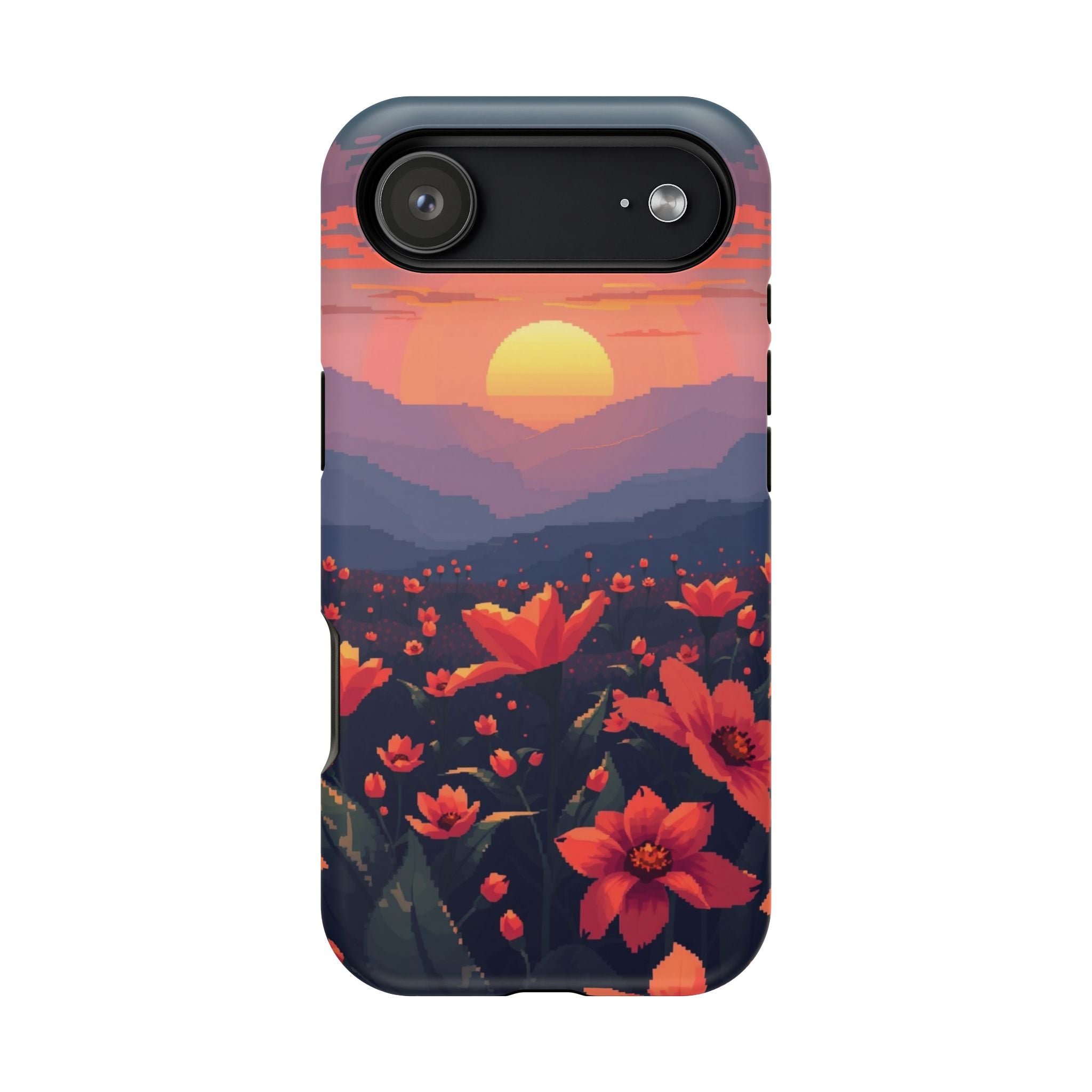 iPhone Sunset Amber And Peach Floral Geometric Soft iPhone Finish · iPhone Case