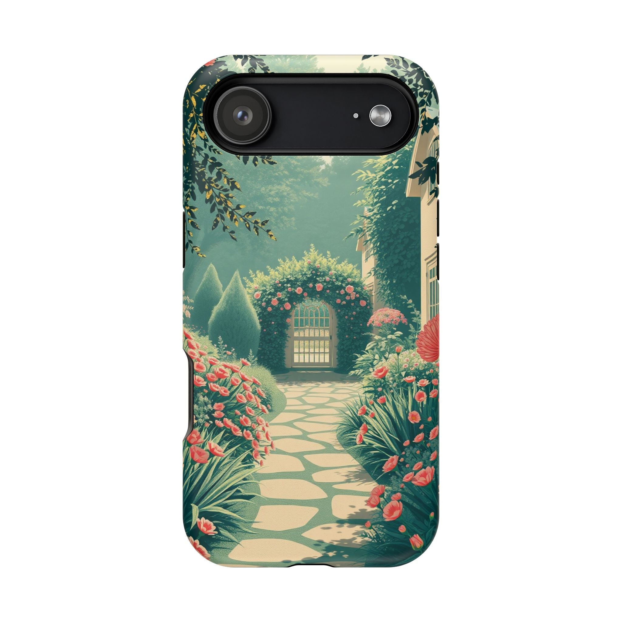 iPhone Teal And Coral Cottage Garden Slim Everyday Designer Case · iPhone Case
