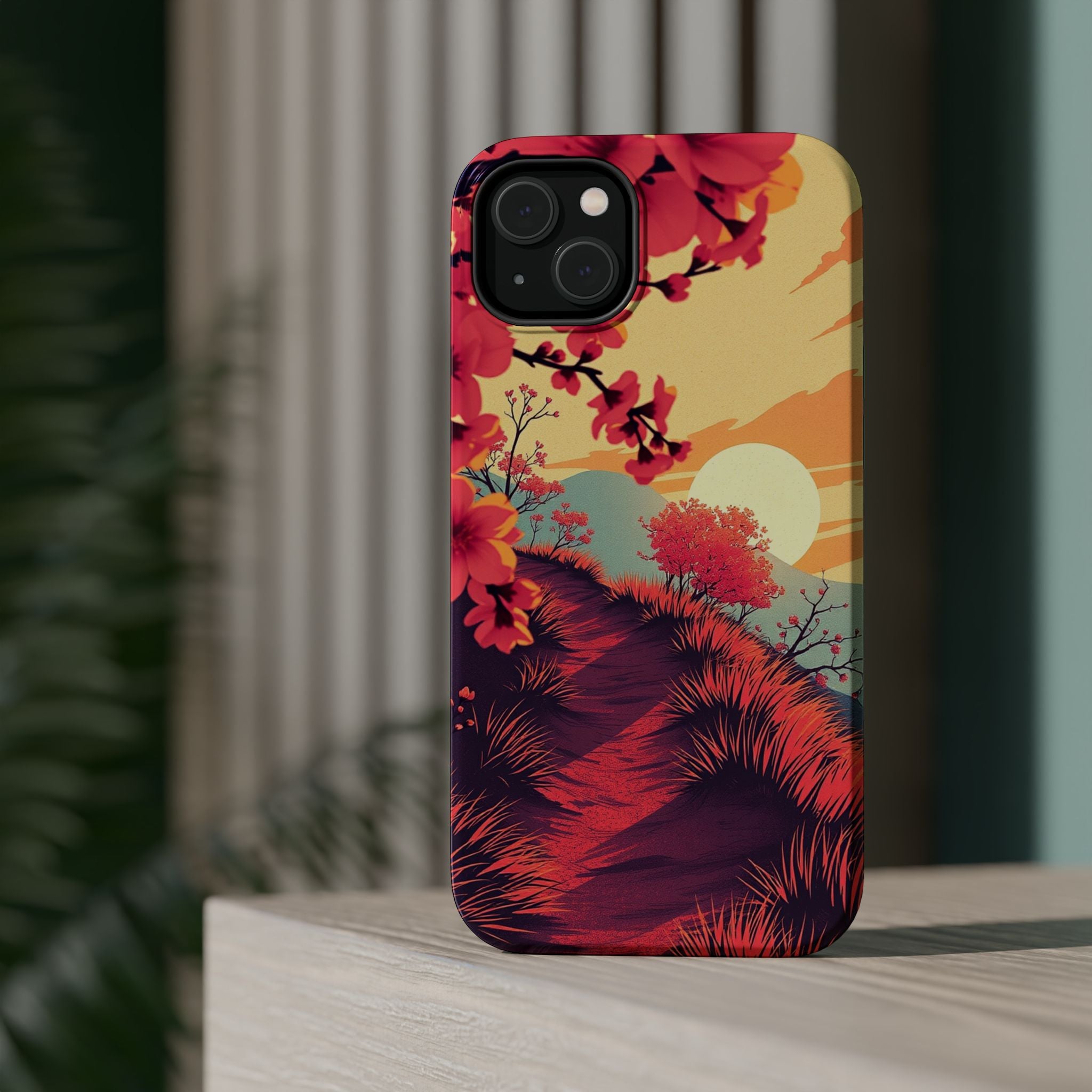 iPhone Sunset Amber And Peach Blossom Trail Soft iPhone 15 Finish · iPhone Case