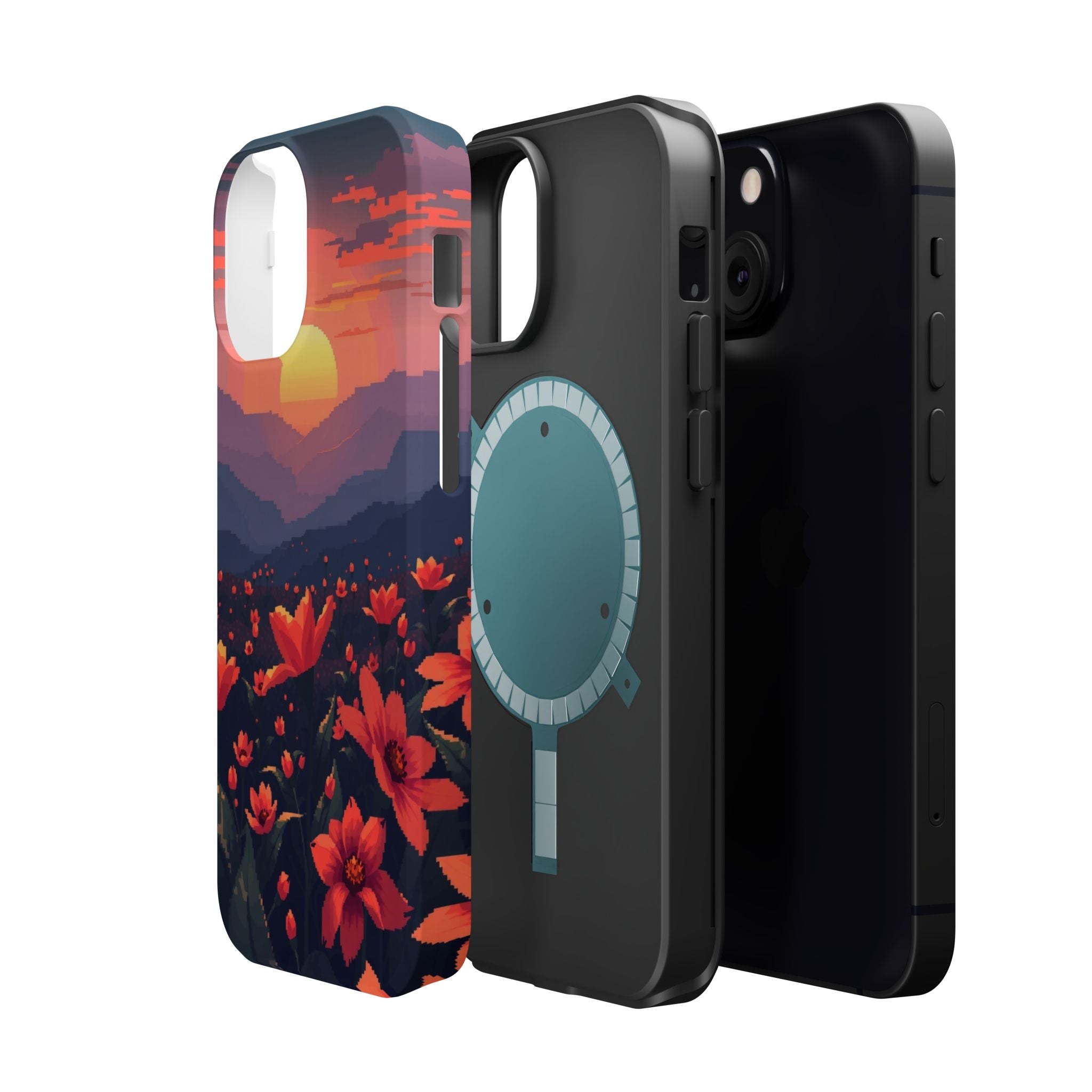 iPhone Sunset Amber And Peach Floral Geometric Soft iPhone Finish · iPhone Case