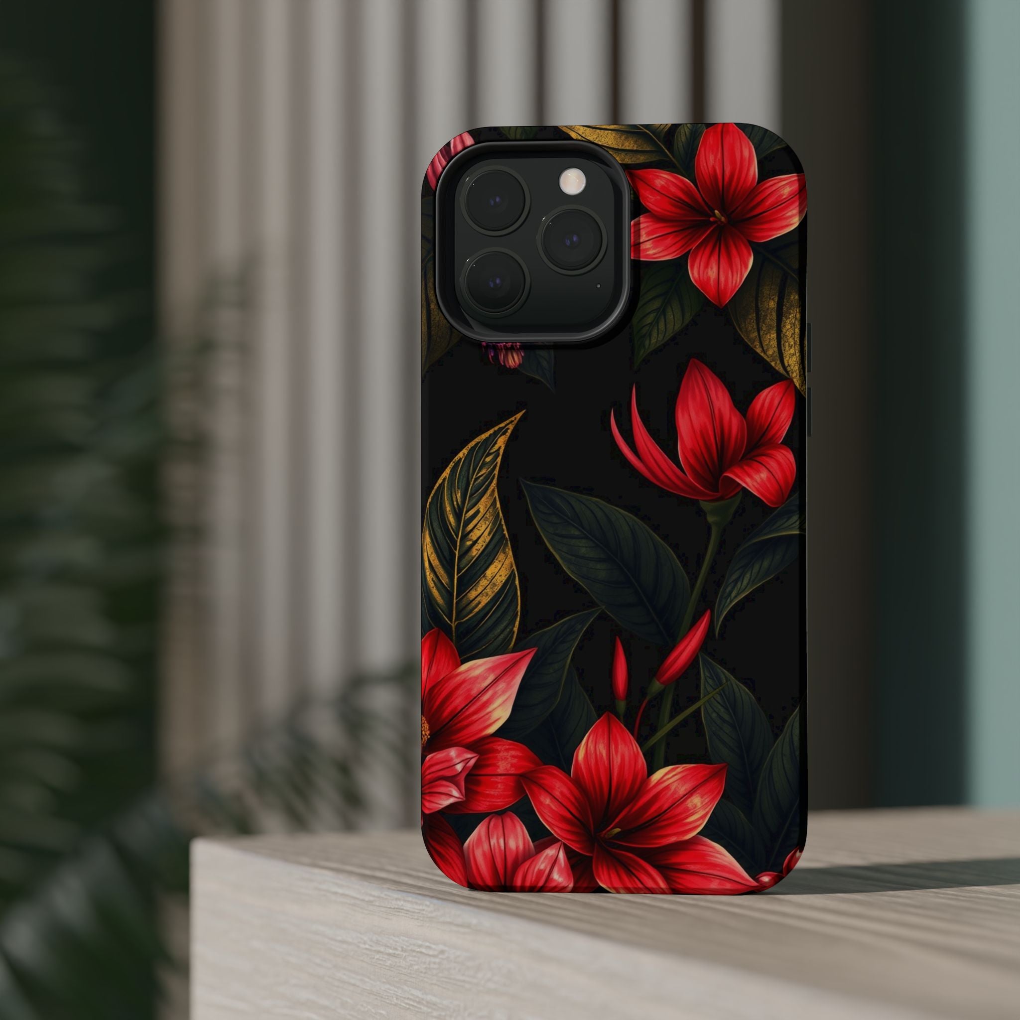iPhone Black And Crimson Jungle Floral Slim Everyday Designer Case · iPhone Case