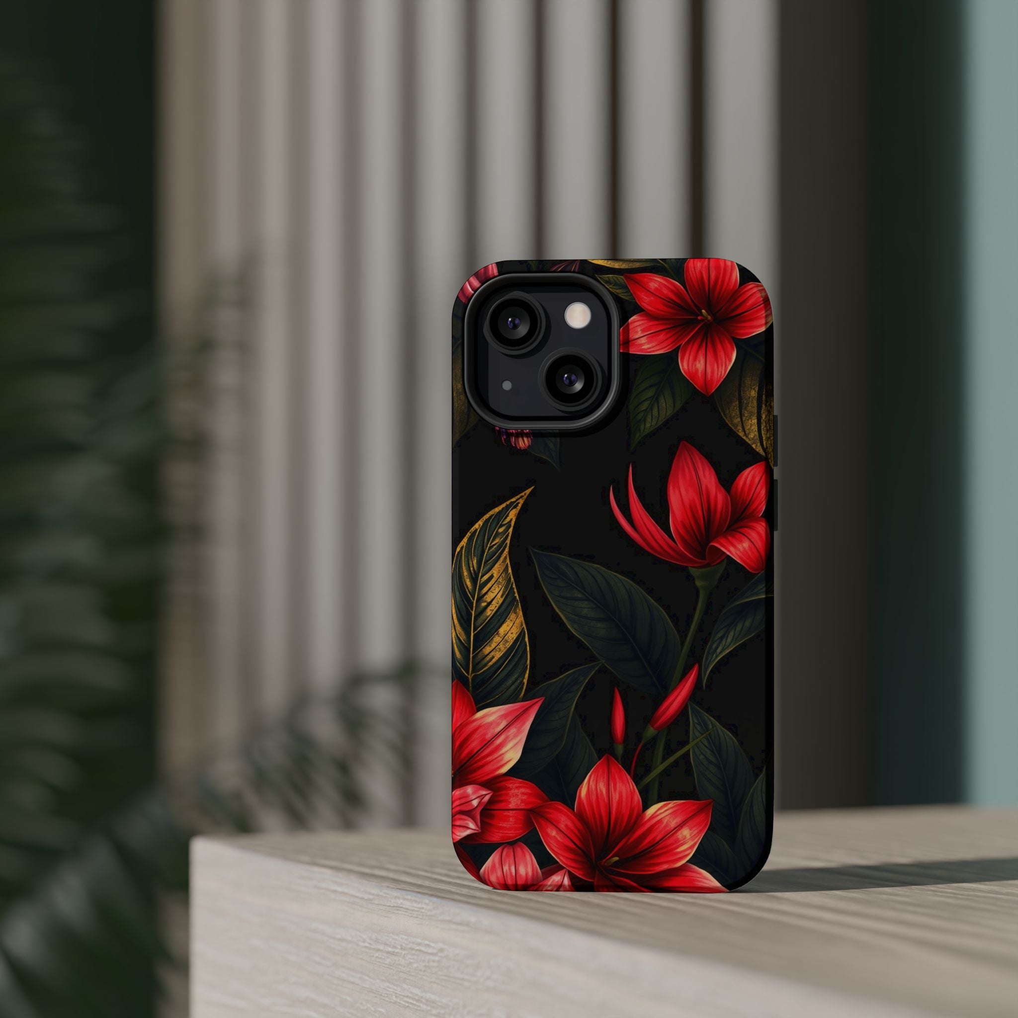 iPhone Black And Crimson Jungle Floral Slim Everyday Designer Case · iPhone Case