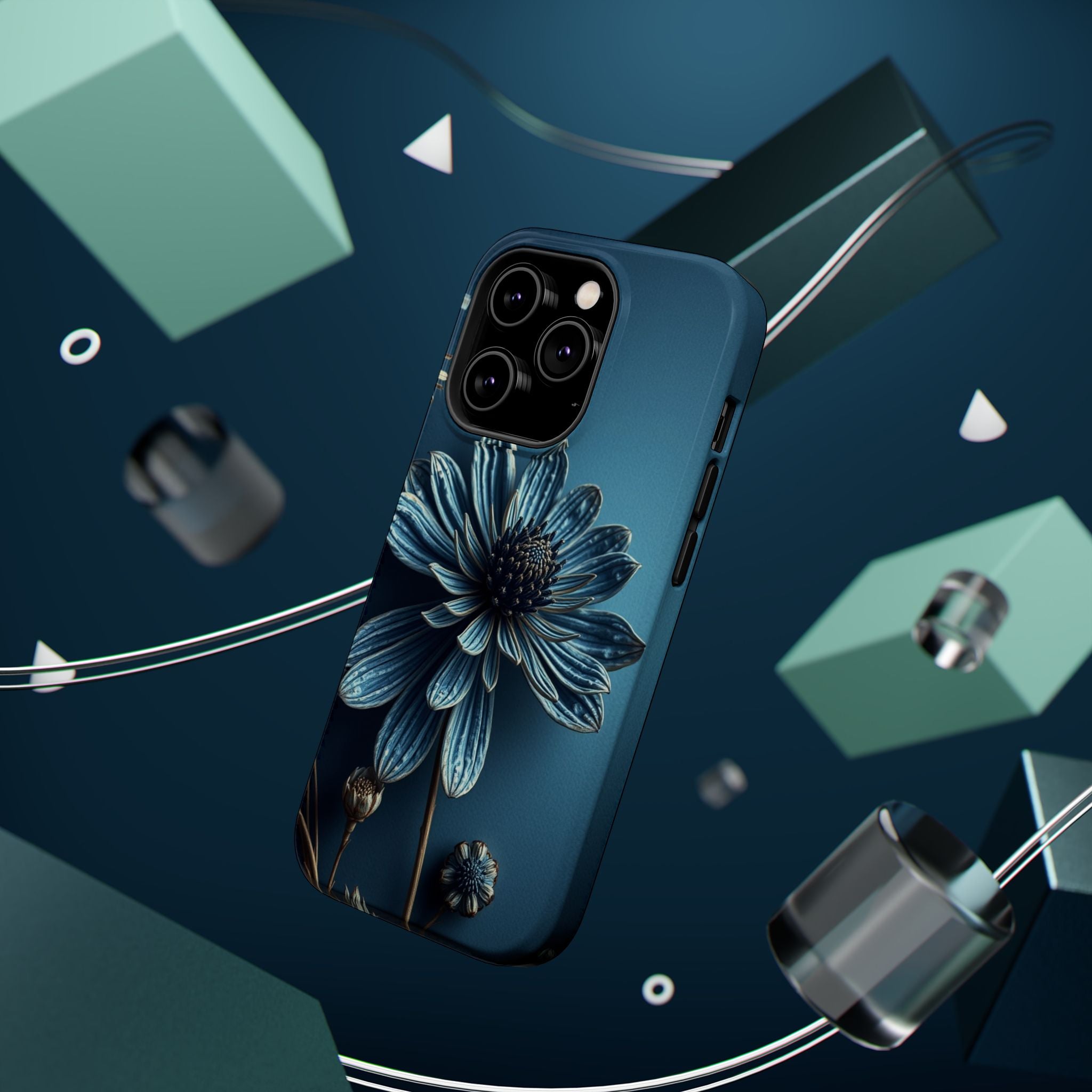 iPhone Midnight Blue And Silver Dried Flower Flat Lay iPhone 15 · iPhone Case