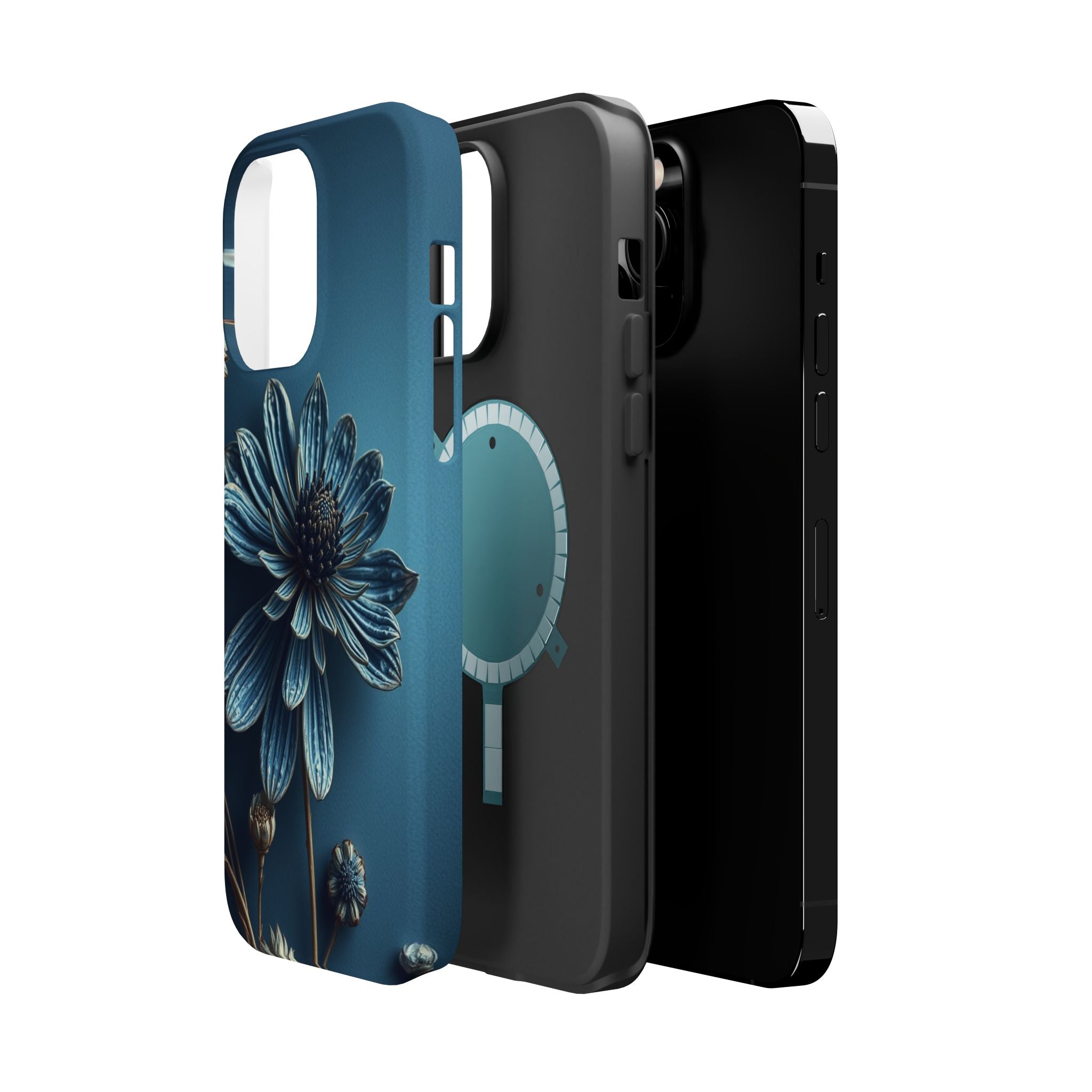 iPhone Midnight Blue And Silver Dried Flower Flat Lay iPhone 15 · iPhone Case