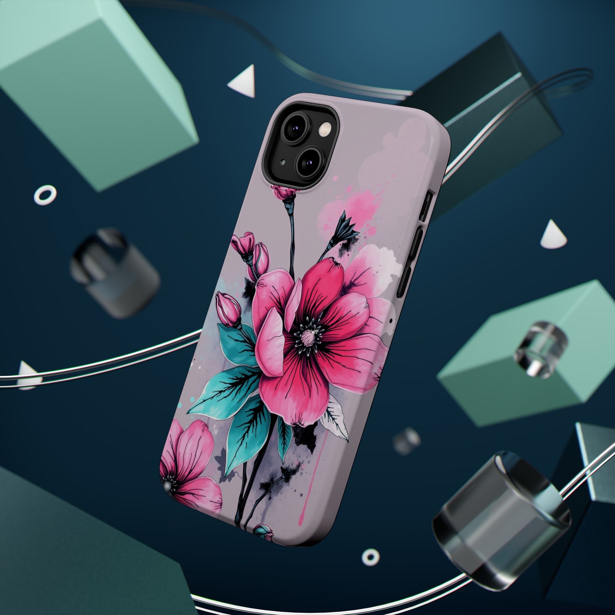 iPhone Mint And Blush Floral Ink Wash Slim Everyday Designer Case · iPhone Case