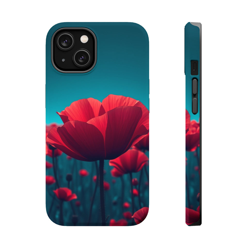 iPhone Teal And Coral Poppy Field Bold Modern Everyday Snap Case · iPhone Case