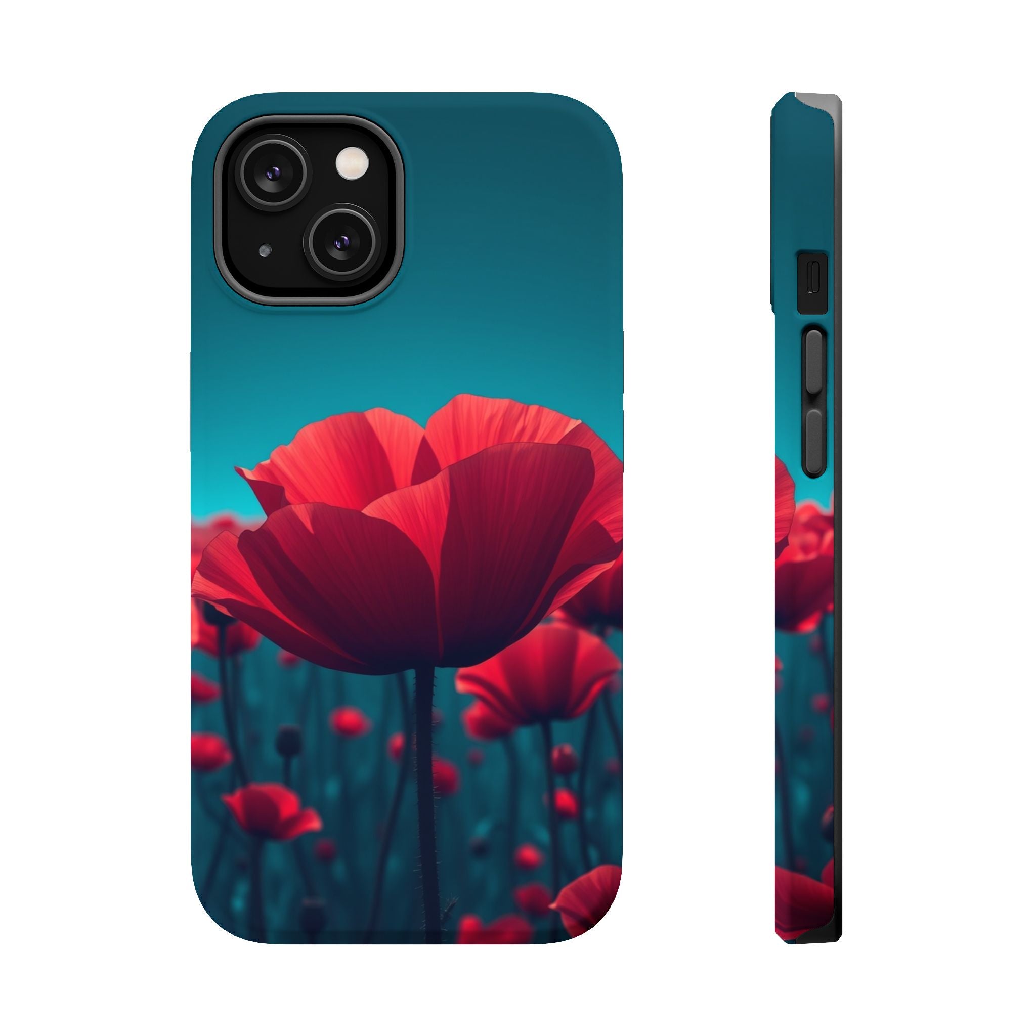 iPhone Teal And Coral Poppy Field Bold Modern Everyday Snap Case · iPhone Case