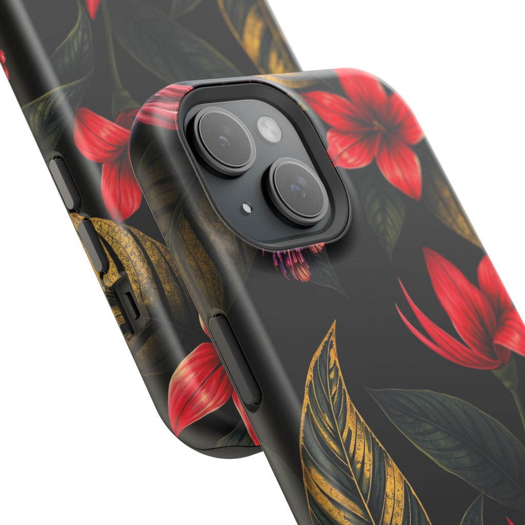 iPhone Black And Crimson Jungle Floral Slim Everyday Designer Case · iPhone Case