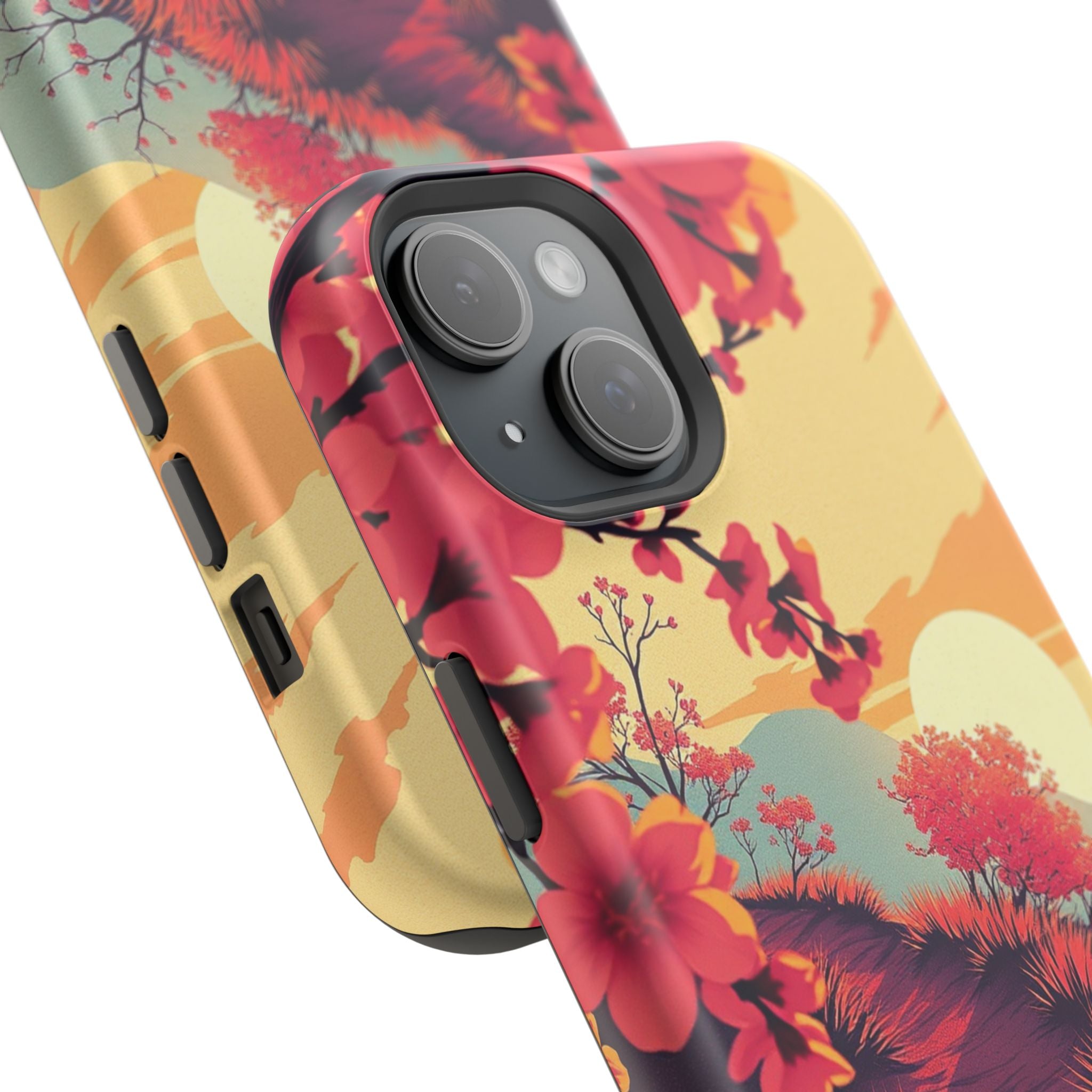 iPhone Sunset Amber And Peach Blossom Trail Soft iPhone 15 Finish · iPhone Case