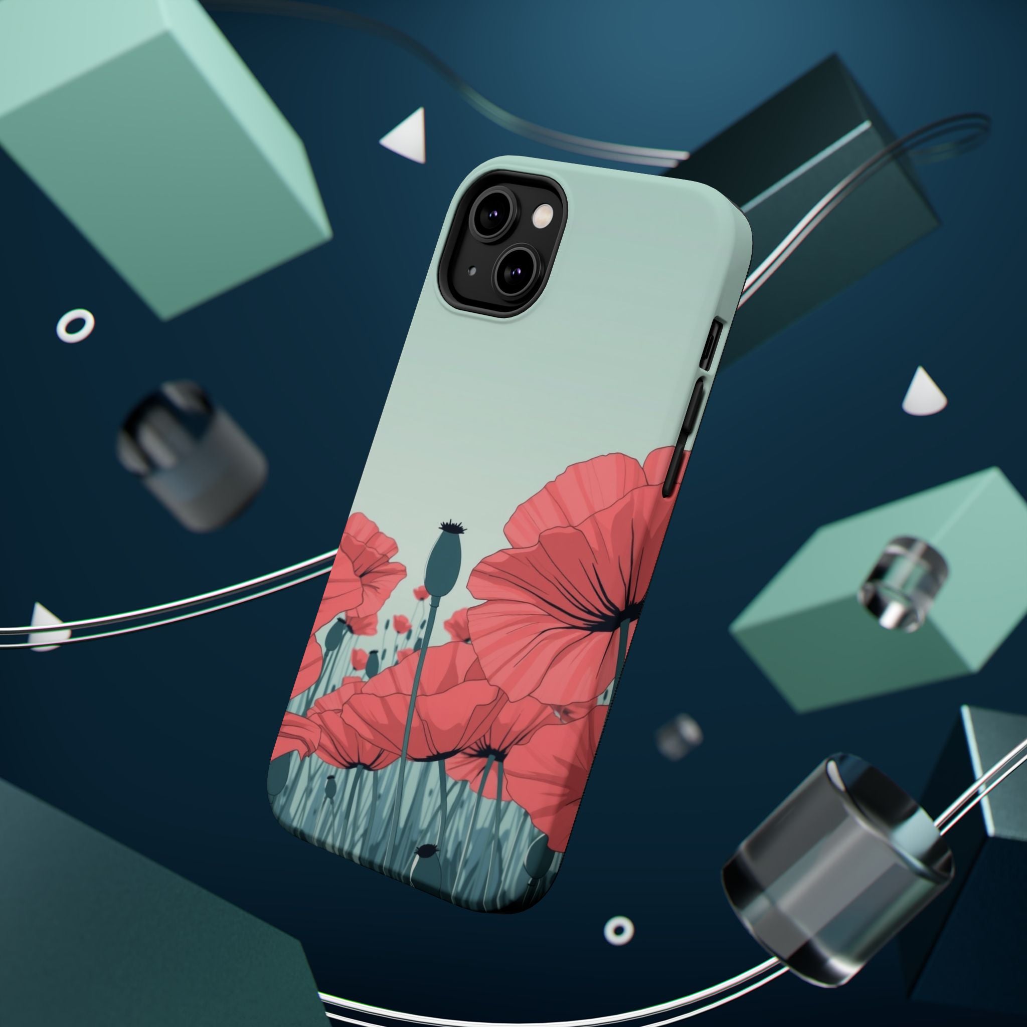 iPhone Mint And Blush Poppy Field Bold Modern Everyday Snap Case · iPhone Case