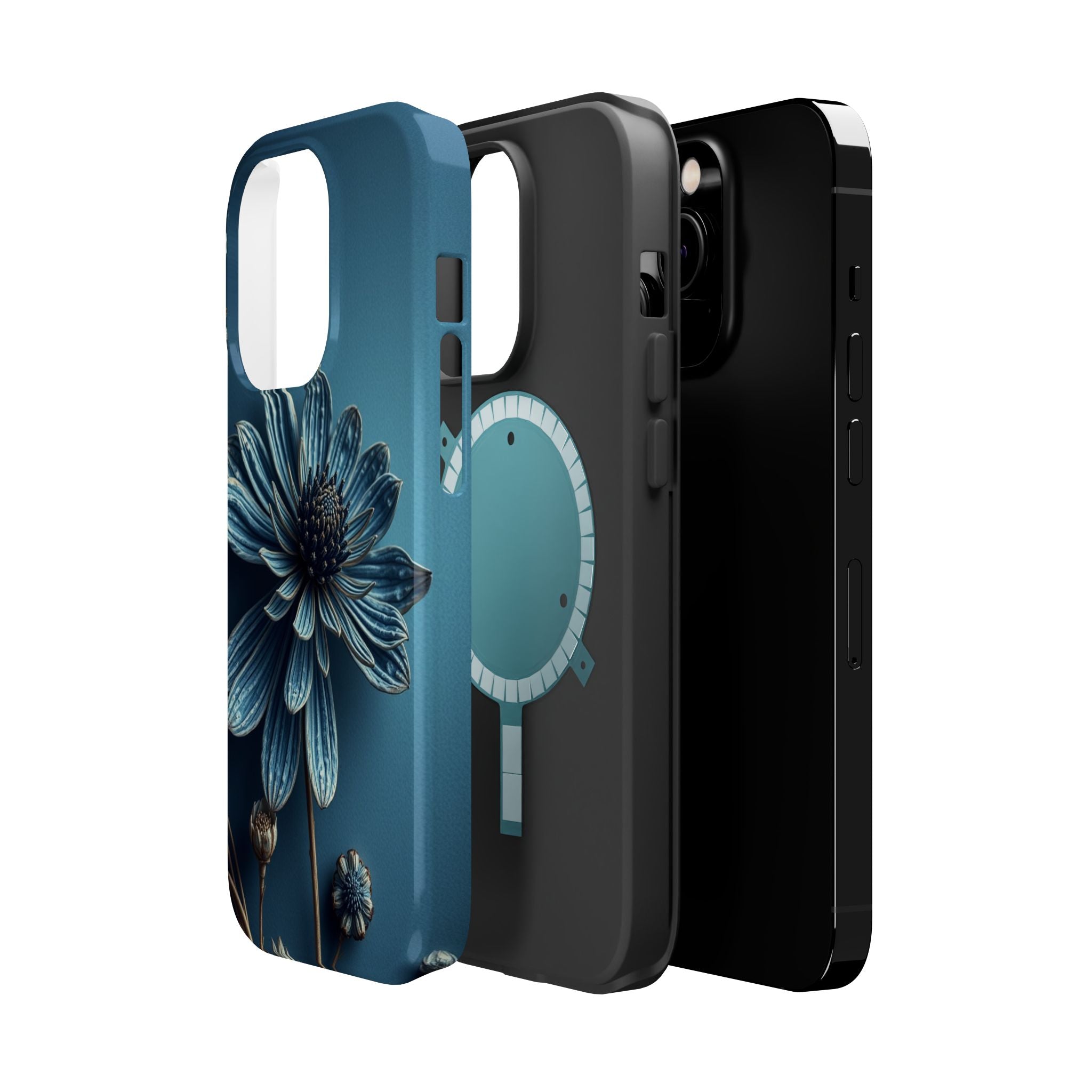 iPhone Midnight Blue And Silver Dried Flower Flat Lay iPhone 15 · iPhone Case