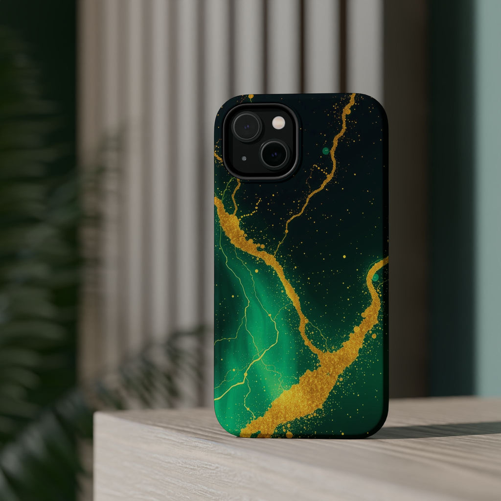 iPhone Emerald Green And Gold Petal Storm Slim iPhone Everyday Designer · iPhone