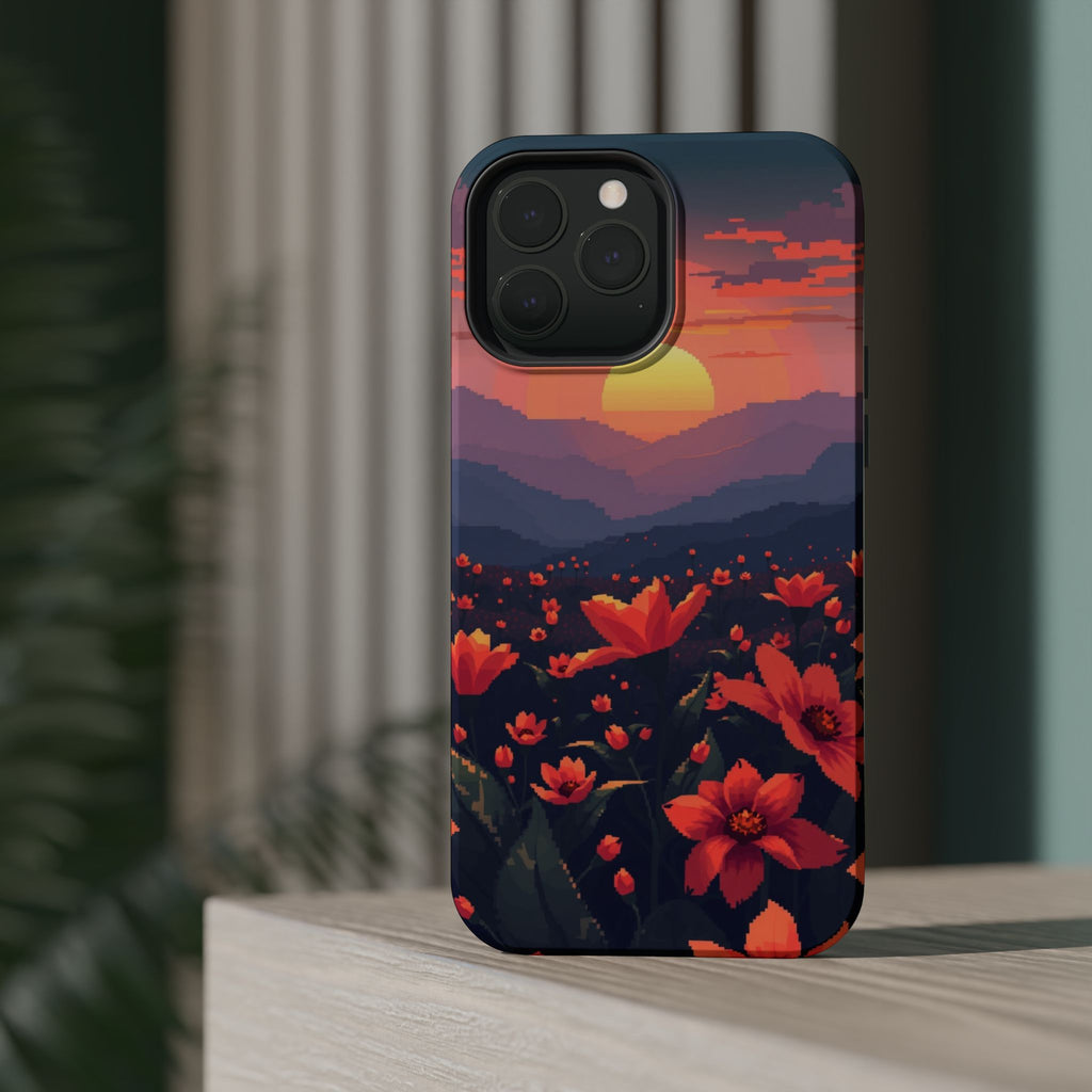 iPhone Sunset Amber And Peach Floral Geometric Soft iPhone Finish · iPhone Case