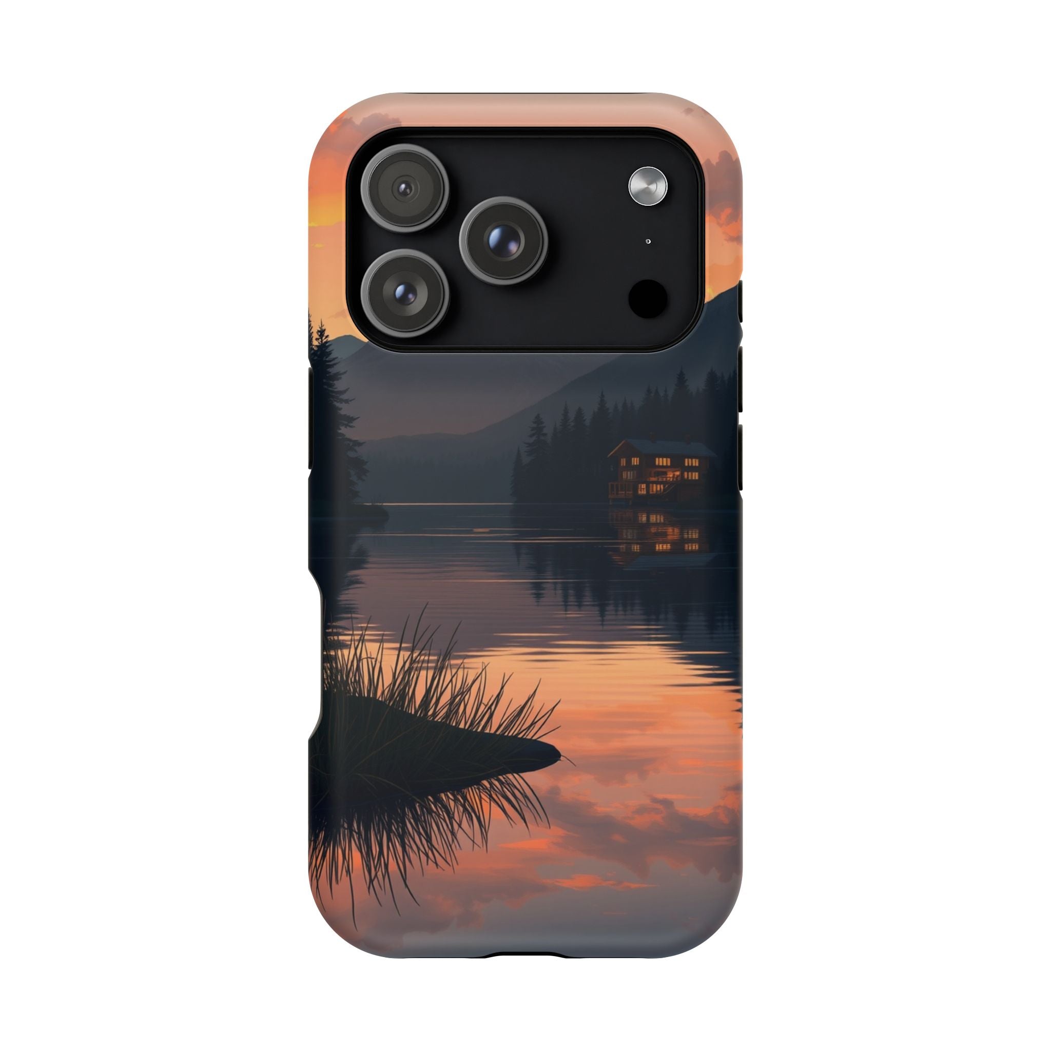iPhone Sunset Amber And Peach Lake at Twilight Soft iPhone Finish · iPhone Case