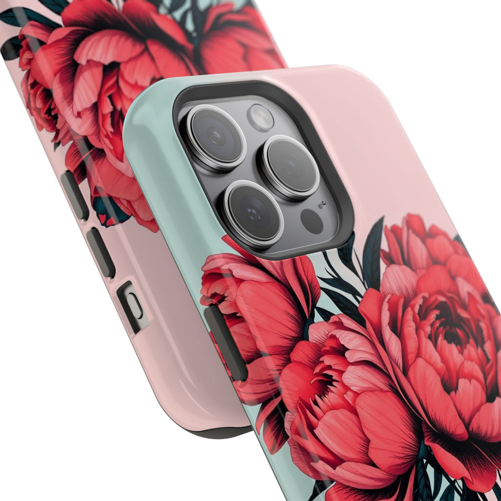 iPhone Teal And Coral Peony Bouquet Artistic Everyday Cas Slim Snap Case · iPhon