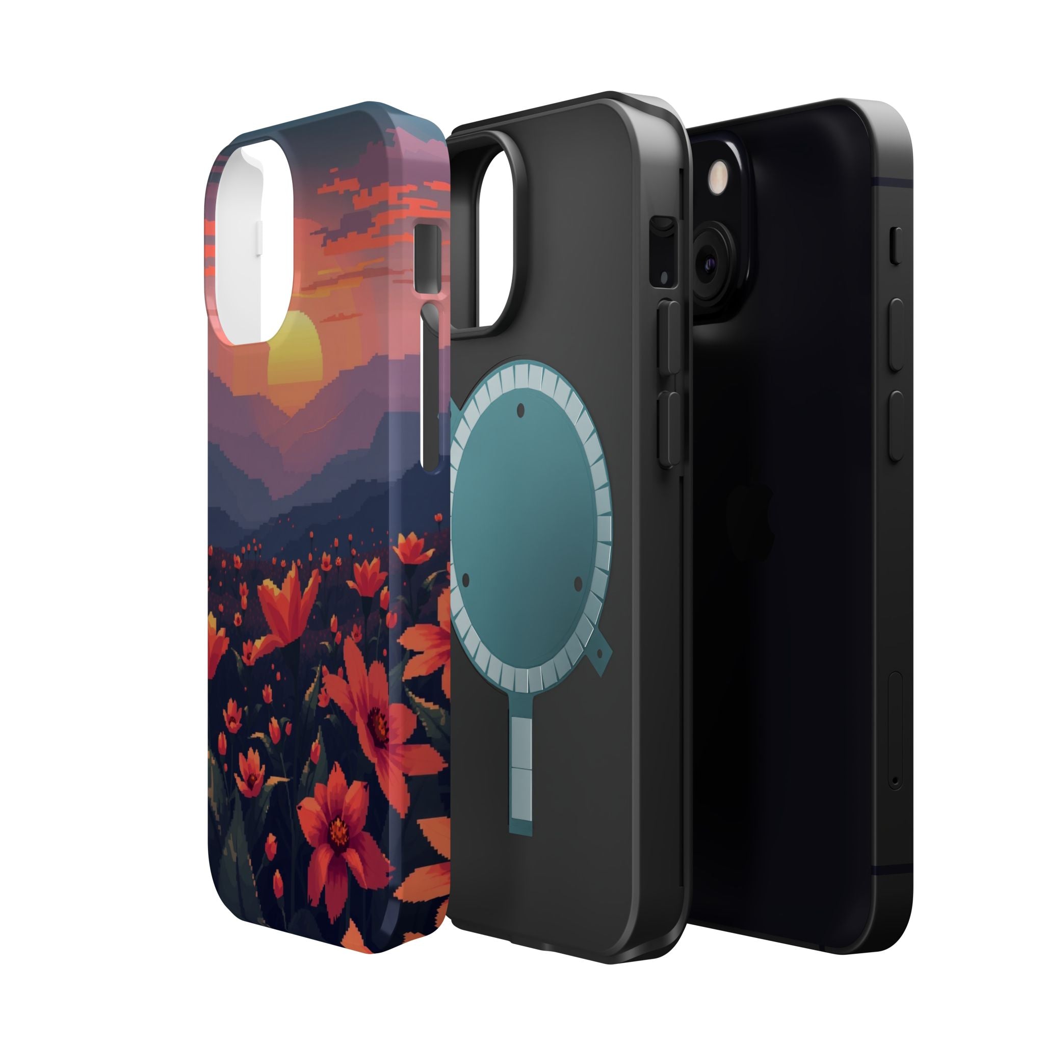 iPhone Sunset Amber And Peach Floral Geometric Soft iPhone Finish · iPhone Case